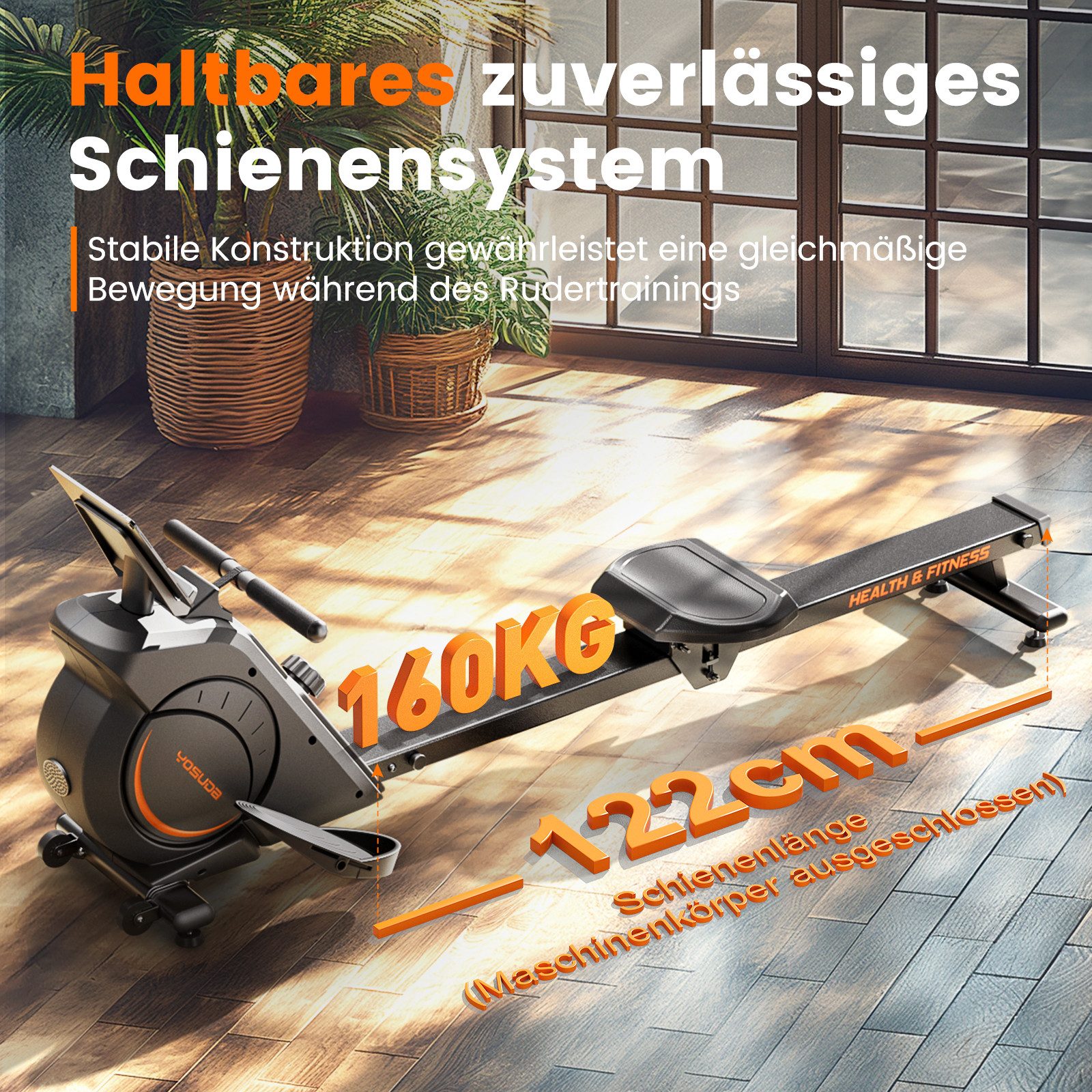 YOSUDA Rudergerät Leise Magnetische Rudermaschine mit 16 Stufen Widerstand (1-tlg), mit LCD-Display, App-Verbindung & bis zu 160 kg Belastung – Bild 3 von 5