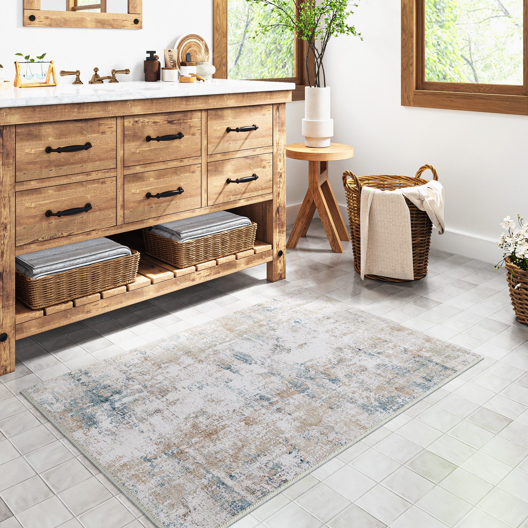 PURECOZY Teppich Verschiedene Größen, Waschbar & Rutschfest, abstrakter Stil, Rechteckig, Höhe: 6.1 mm, für Wohnzimmer, Schlafzimmer, Flur, Küche & Eingangsbereich