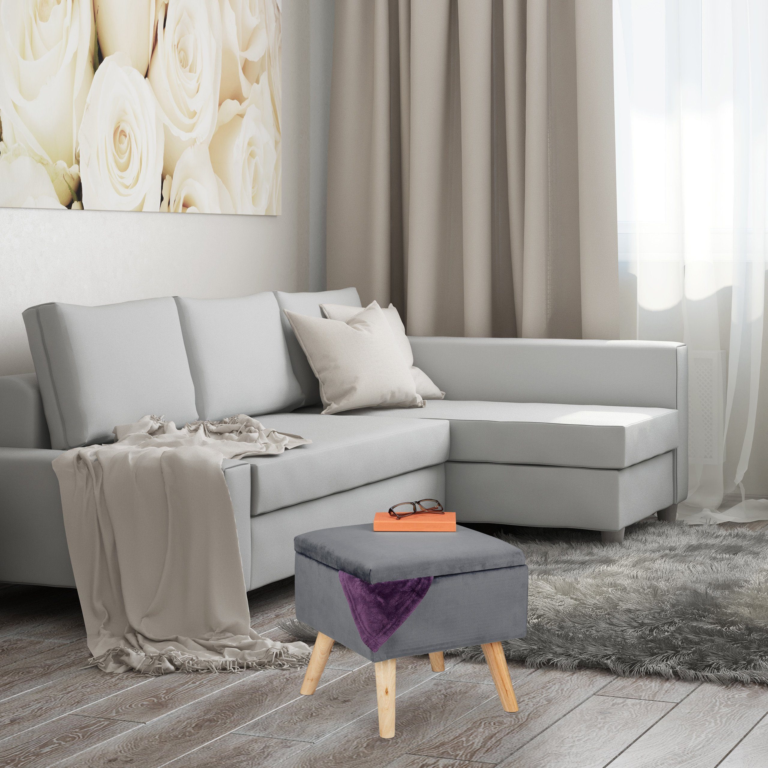 relaxdays Polsterhocker Samthocker mit Stauraum, Dunkelgrau günstig online kaufen