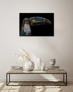 KUNSTLOFT Gemälde Ornamental Toucan 90x60 cm, Leinwandbild 100% HANDGEMALT Wandbild Wohnzimmer