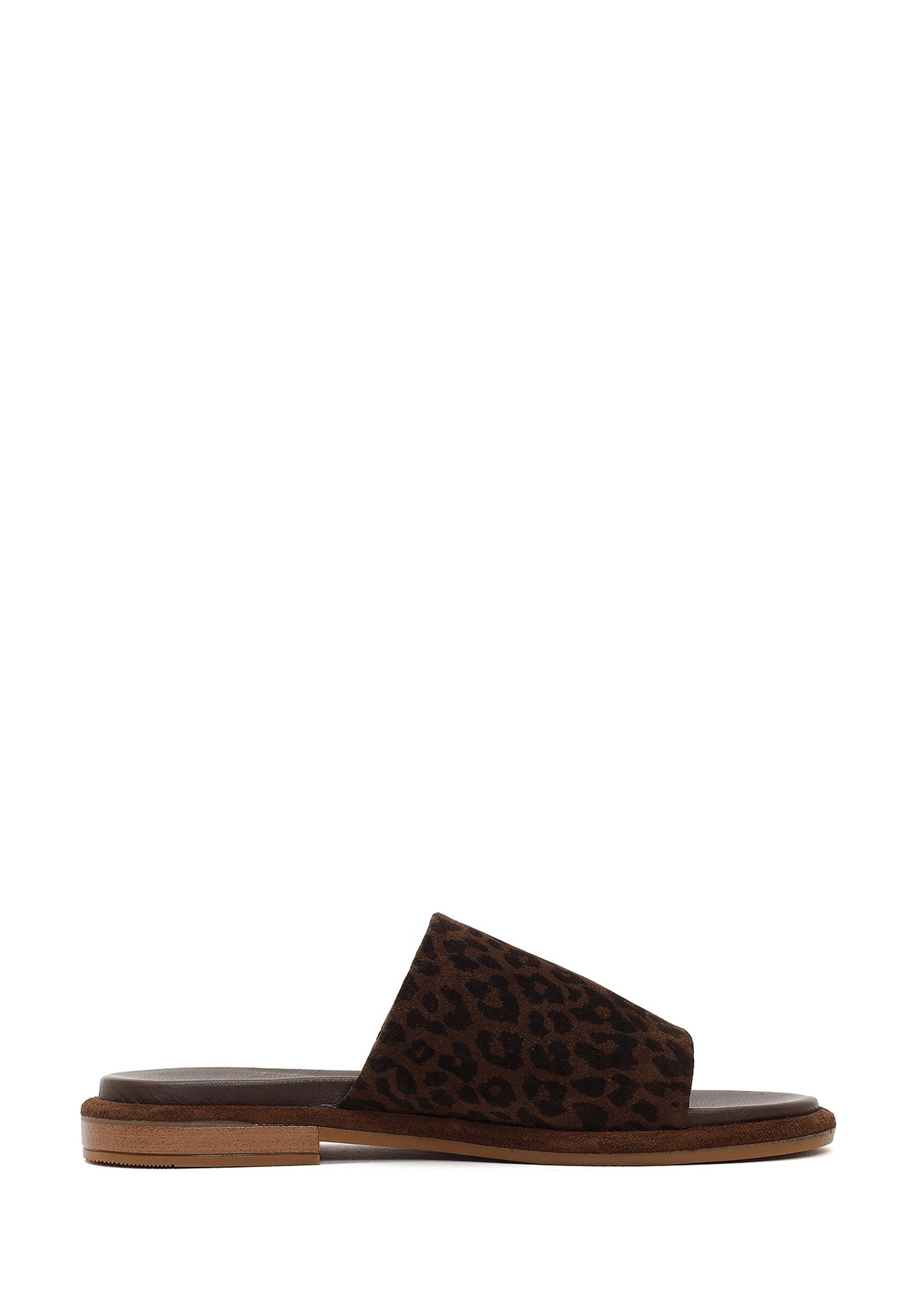Derimod Pantoletten aus Veloursleder Mules Echtes Leder, Lederfutter, TPU-Sohle, Leopardenmuster, Slip-On