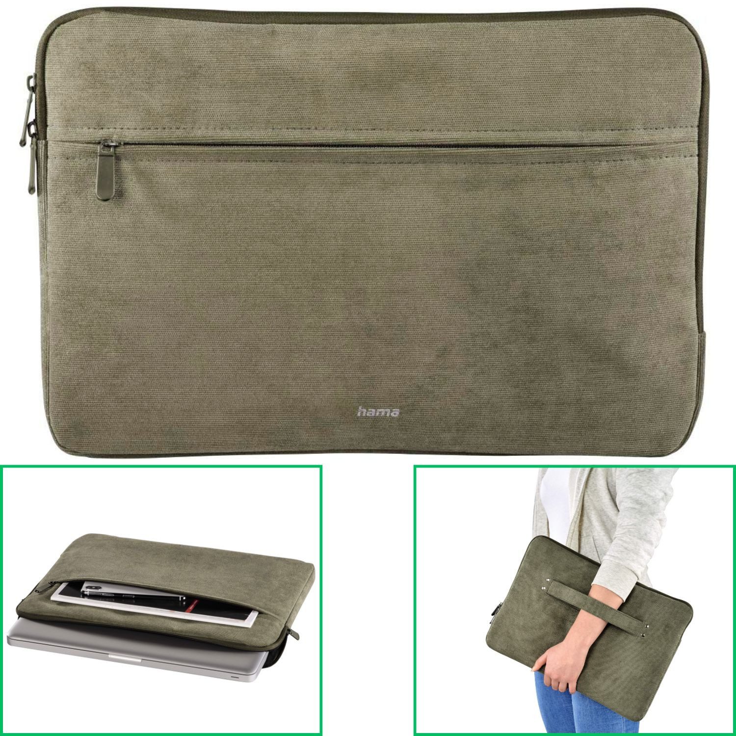 Hama Laptoptasche Notebook-Tasche Schutz-Hülle Cali 13,3" bis 14,2" Oliv (N günstig online kaufen