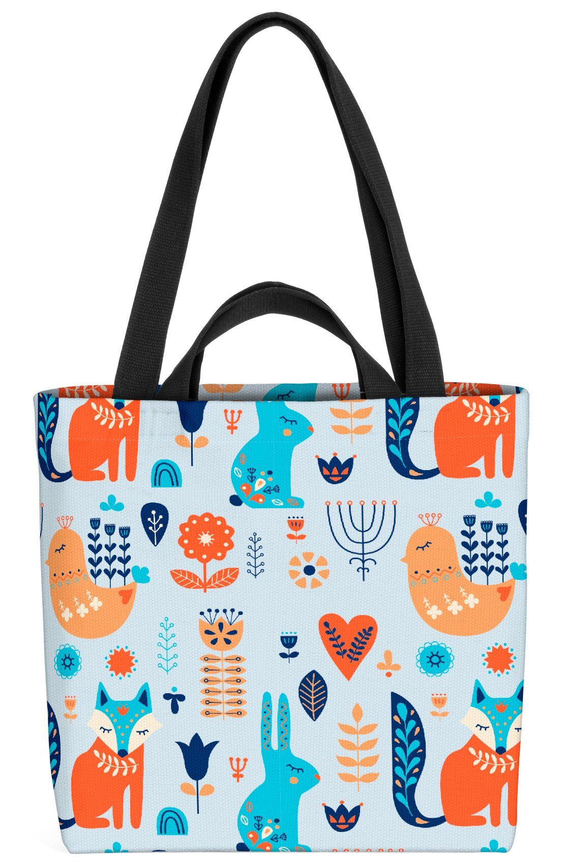 VOID Henkeltasche (1-tlg), Nordische Tiere Fuchs Blumen Nordische Tiere Fuchs Blumen Skandinavie