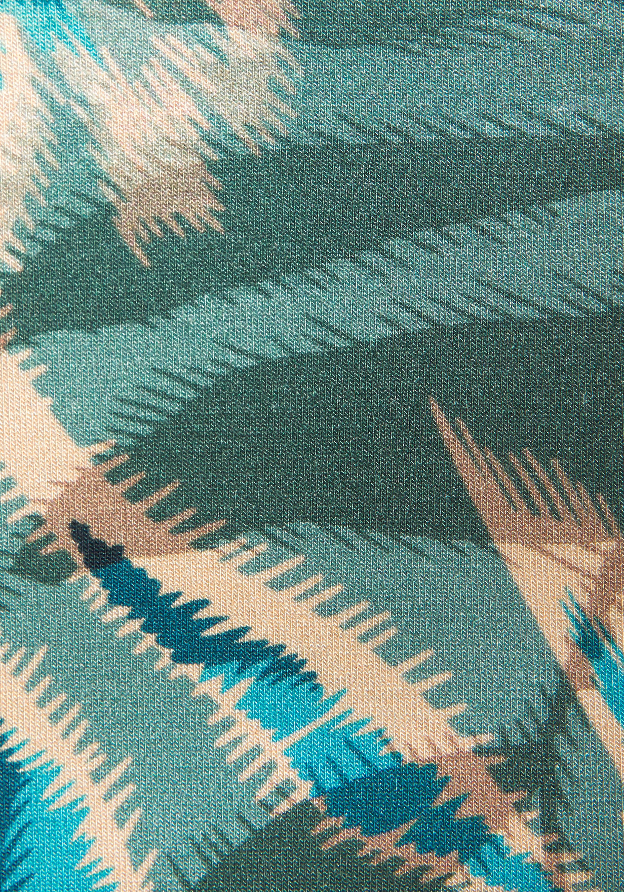 Vivance Sommerkleid mit Alloverdruck und Zierbändern am Ausschnitt, kurzes Strandkleid