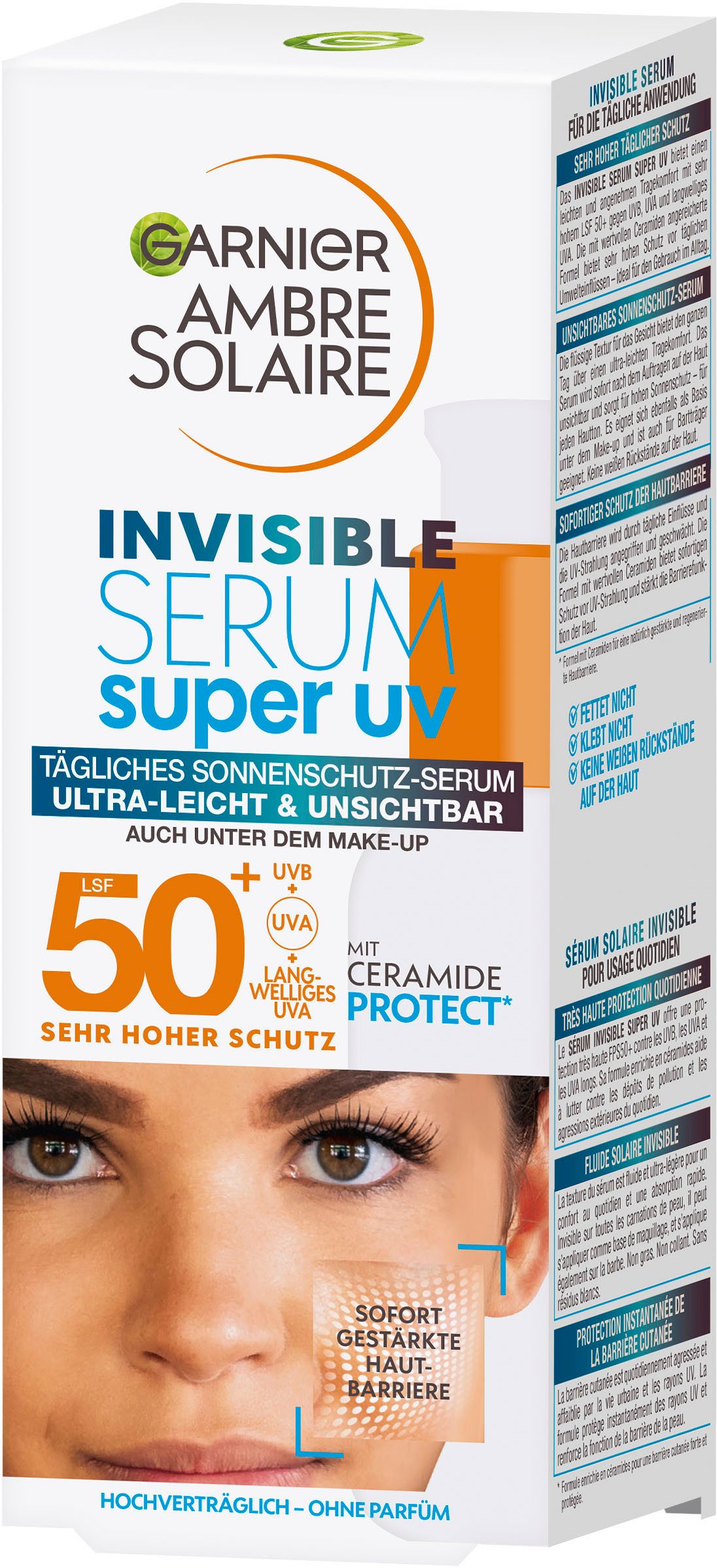 GARNIER Sonnenschutzpflege AMBRE SOLAIRE INVISIBLE SERUM SUPER UV LSF50+, leicht auftragbar, leicht, unsichtbar, pflegt