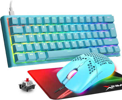 MAGIC-REFINER 60% Gaming-Tastatur und Maus-Kombination, RGB-Hintergrundbeleuchtung Tastatur- und Maus-Set, mechanische Tastatur leichte Gaming-Maus 62 Tasten 12000 dpi