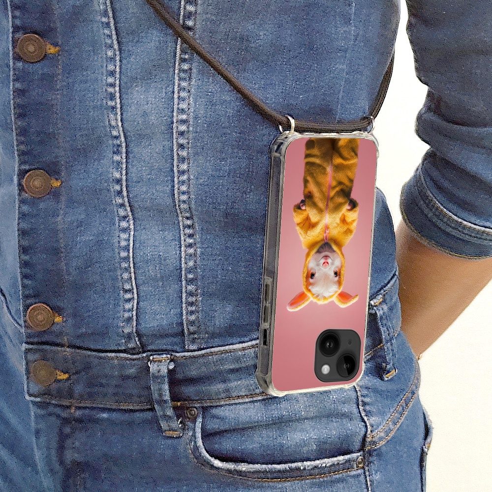 MuchoWow Handyhülle für Apple iPhone 14 Max Kostüm - Ziege - Osterhase, Tragbare Handyhüllen mit Kette zum umhängen, Handykette Handyband