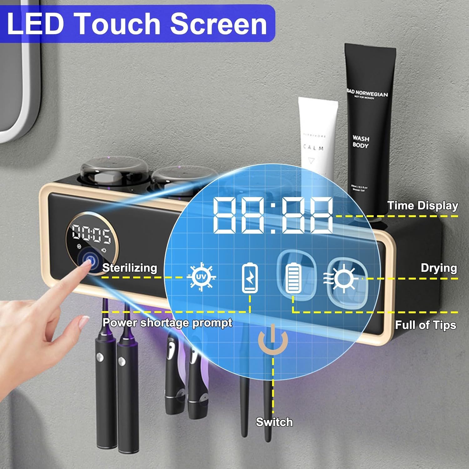 MOPUEA Zahnbürste Zahnbürsten Sterilisator Mit Becherhalter Und LED Touch, UV Sterilisation Heißlufttrocknung LED Touch Automatisch