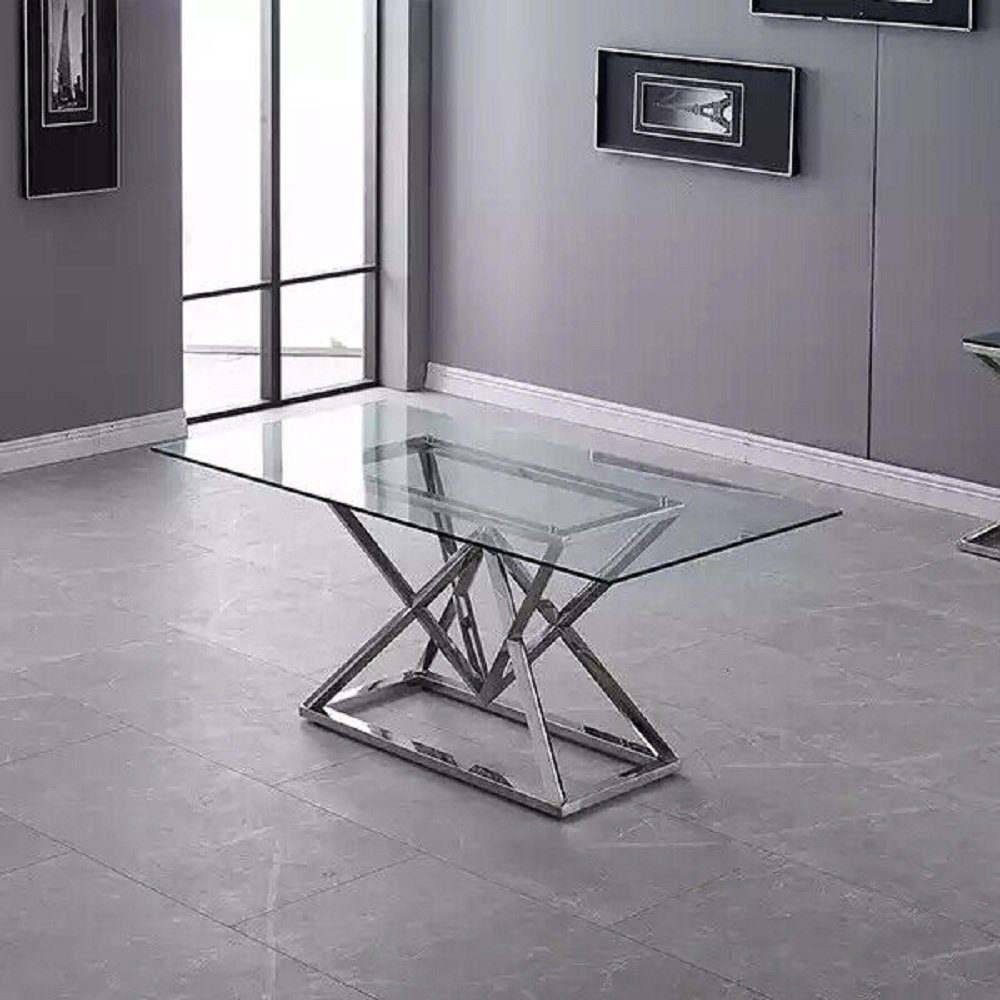 JVmoebel Esstisch Glastisch Säulentische Silberne Made Tisch Möbel Tische Europa Luxus Esstisch), (1-St., Glastische 1x in