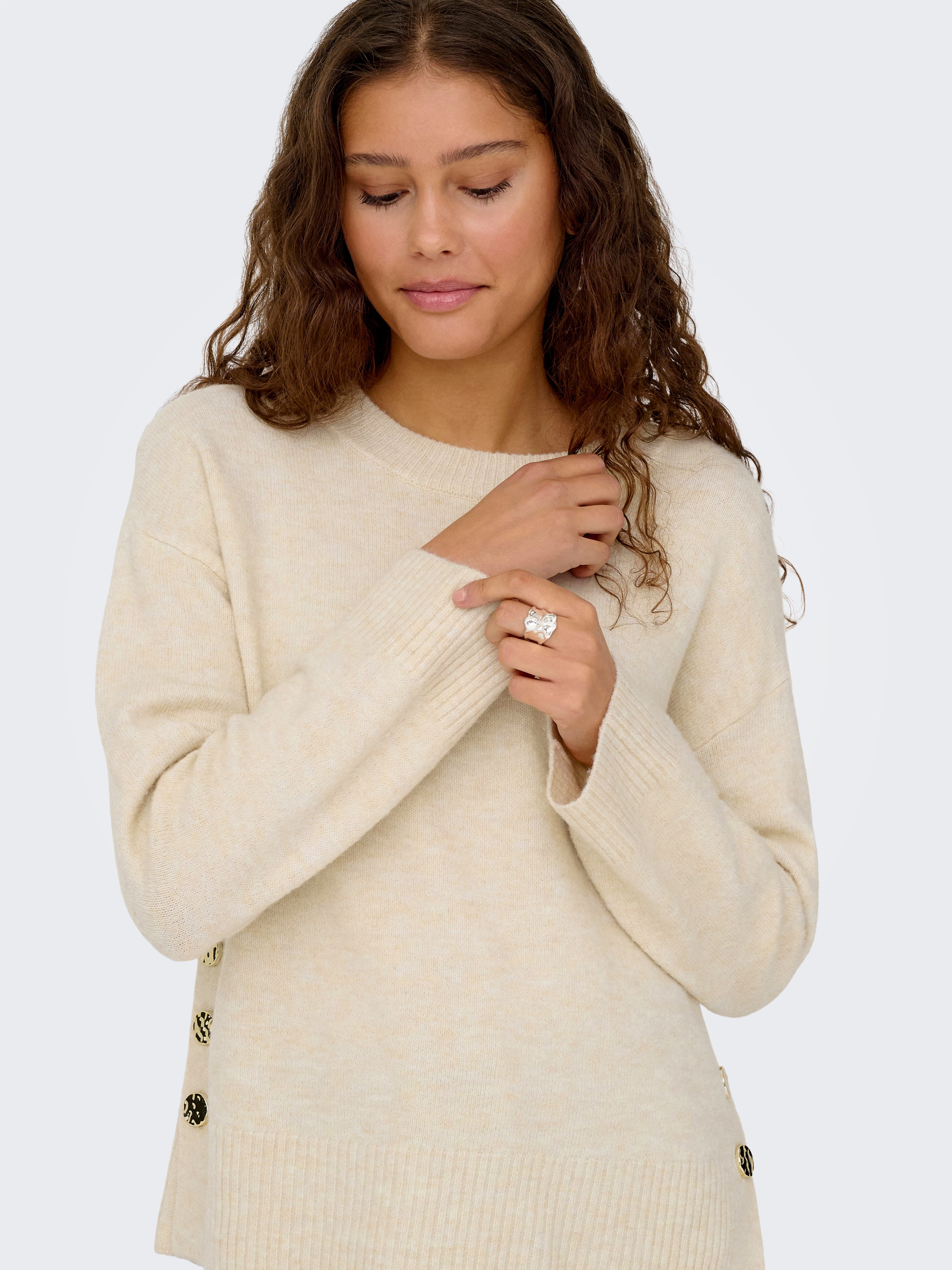 ONLY Strickpullover ONLRENE LIFE LS BUTTON O-NECK CC KNT