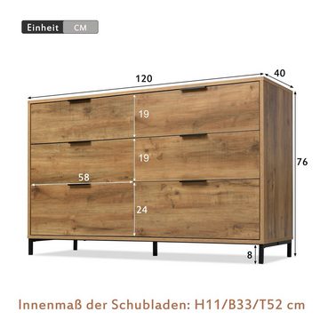 Flieks Kommode, Sideboard Schrank mit 3 Schubladen und 2 Türen 120x40x76cm