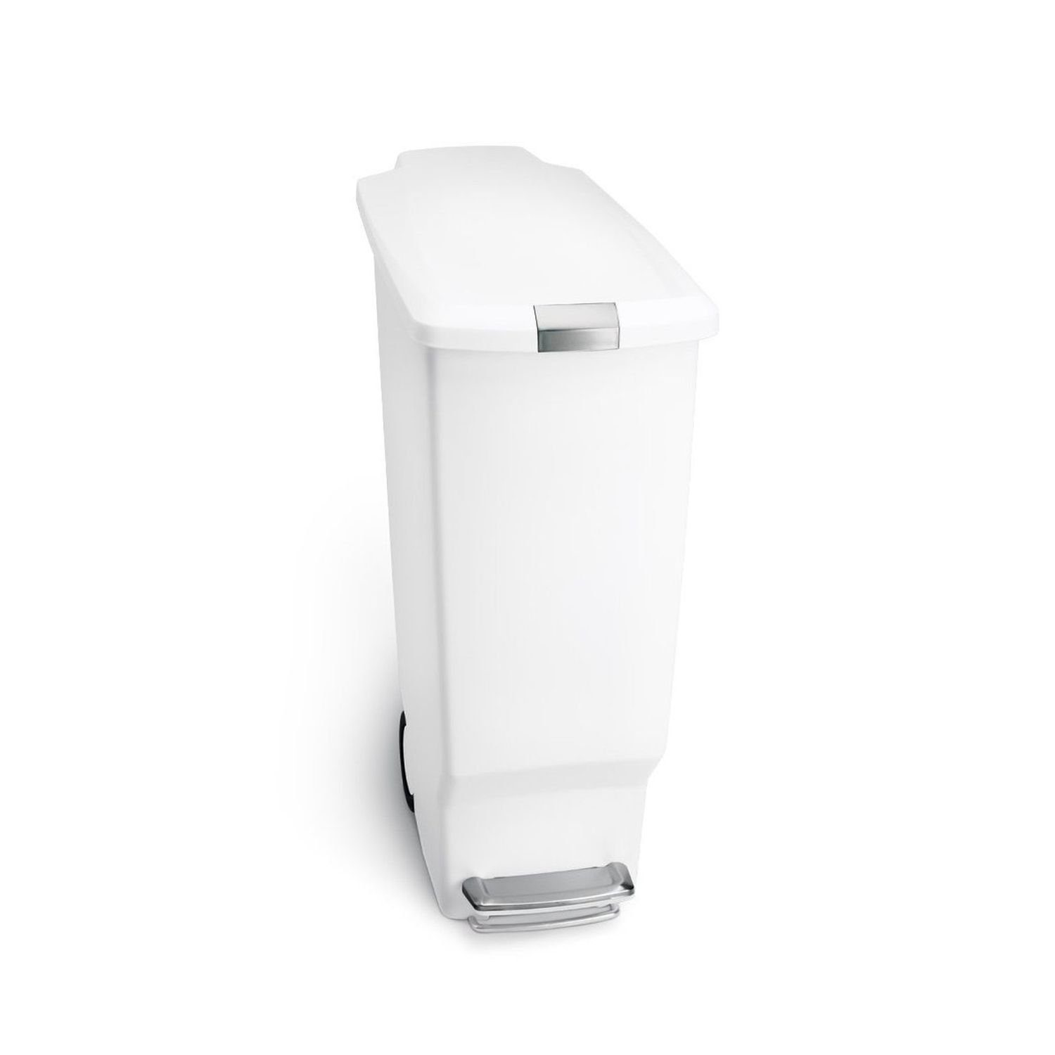 simplehuman Mülleimer Schmaler Treteimer 40 Liter Weiß, Abfalleimer, Abfallbehälter