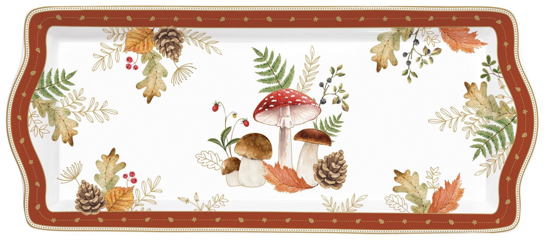 EasyLife Servierplatte Autumn Breeze, Porzellan, Spülmaschinengeeignet, Weiß, Herbst, Blätter, Eichhörnchen, H: 2.5cm