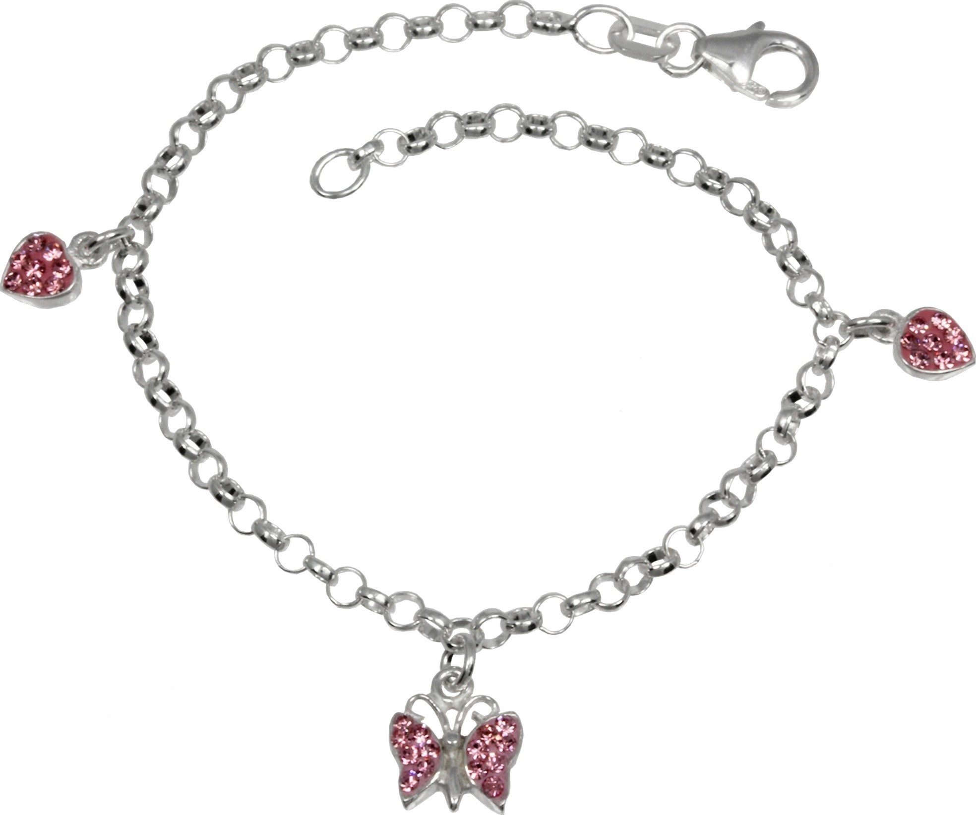 SilberDream Silberarmband SilberDream Schmetterling, Herzen Armband (Armband), Kinder Armband (Schmetterling) ca. 16cm, 925 Silber, Farbe: rosa