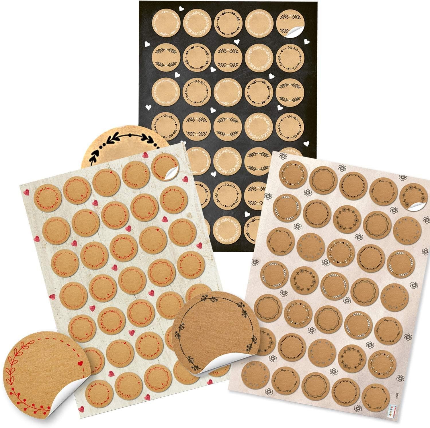 Logbuch-Verlag Aufkleber 3 x 35 Aufkleber zum Beschriften in brauner Kraftpapier-Optik - kleine