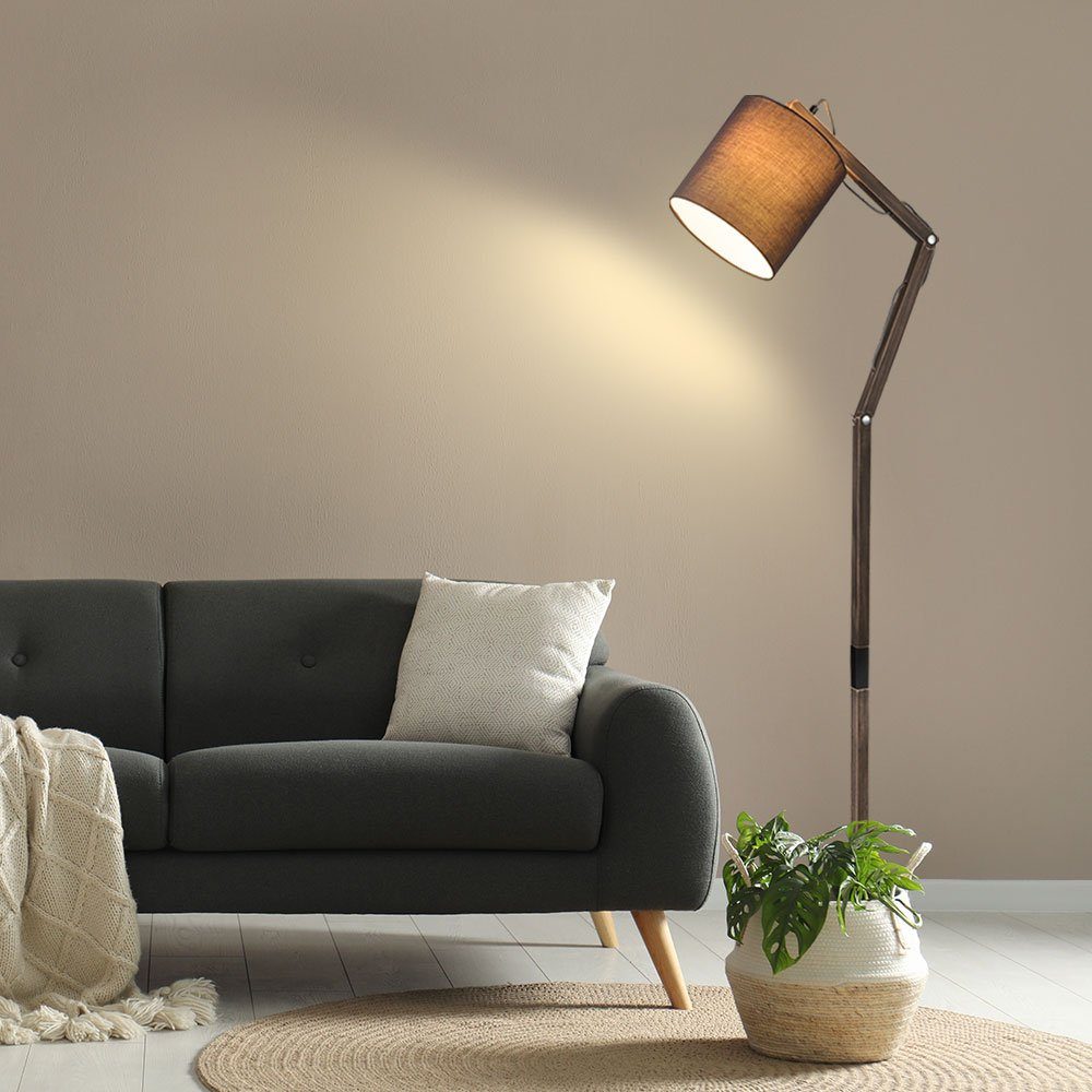 Wohn LED Lampe Textil Arbeits Stehlampe, Zimmer Steh Gelenk inklusive, Holz Stand etc-shop Leuchtmittel Warmweiß,