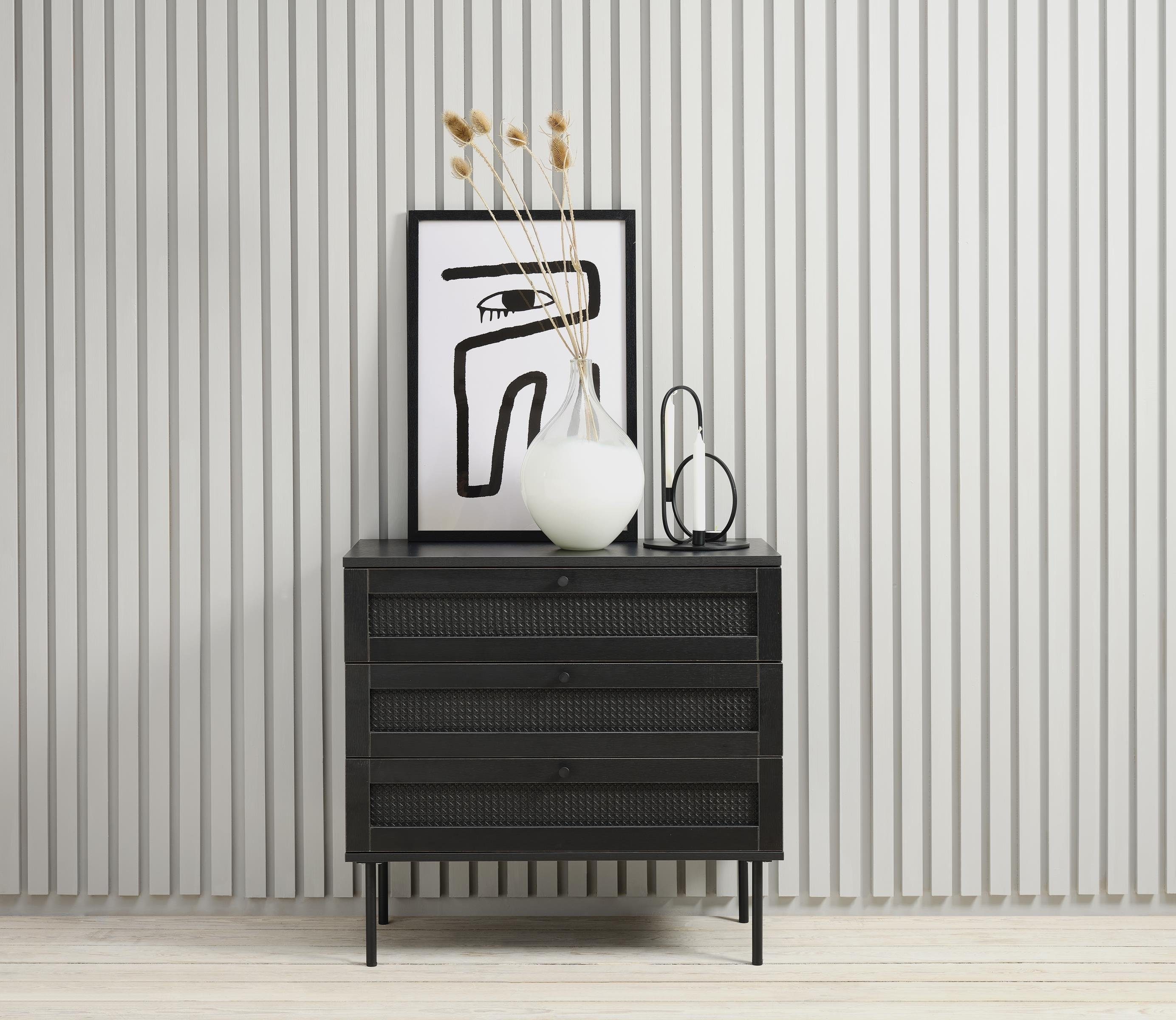 möbelando Kommode PENSACOLA (B/H/T: 80x75x40 cm), aus Eiche-Nachbildung in schwarz