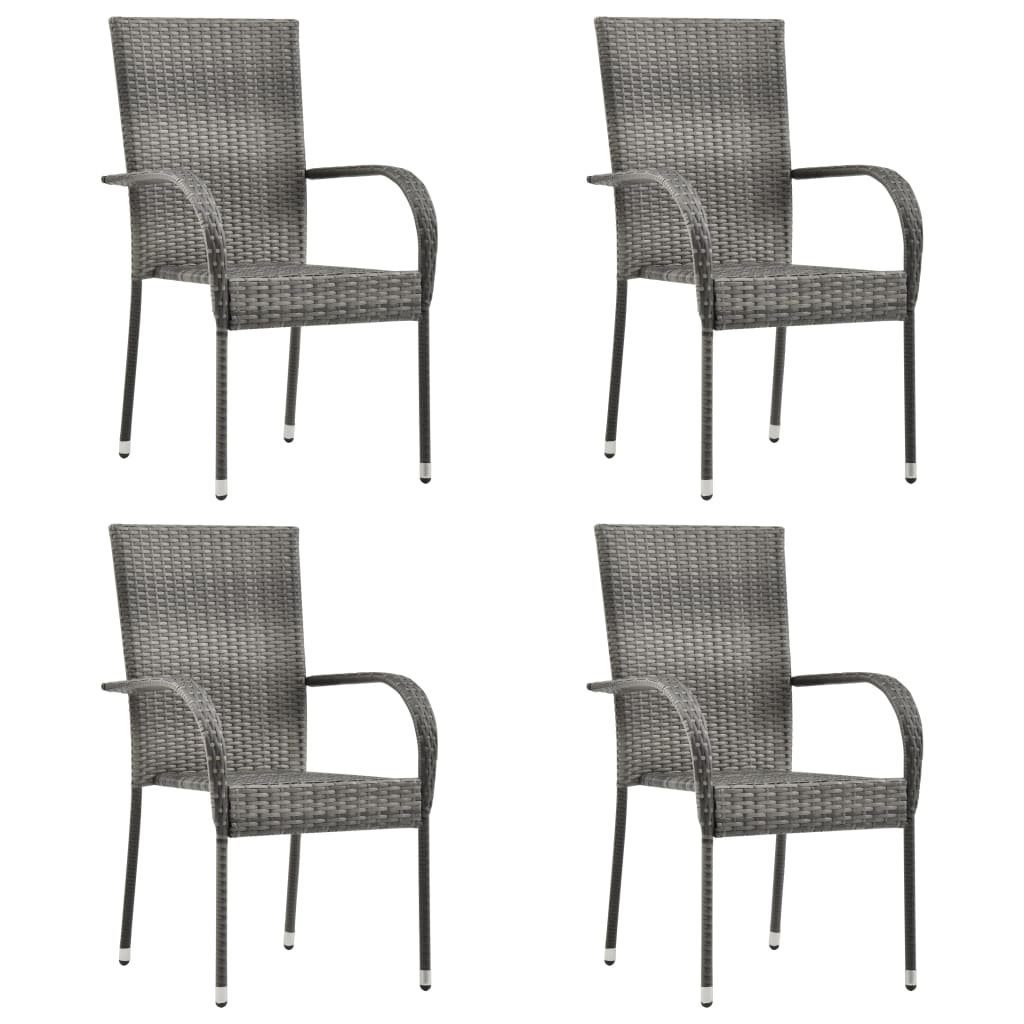 Gartenstuhl Gartenstühle Stapelbar 4 Stk. Grau Poly Rattan