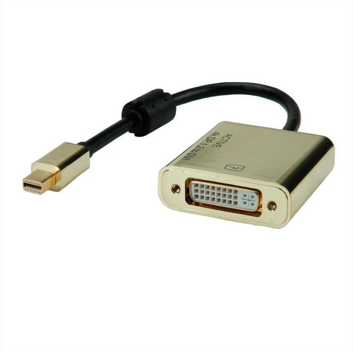 ROLINE GOLD 4K MiniDP-DVI Adapter Aktiv v1.2 MiniDP ST - DVI BU Audio- & Video-Adapter Mini DisplayPort Männlich (Stecker) zu DVI-D 24+1 Dual-Link Weiblich (Buchse) 10.0 cm Retail Blister