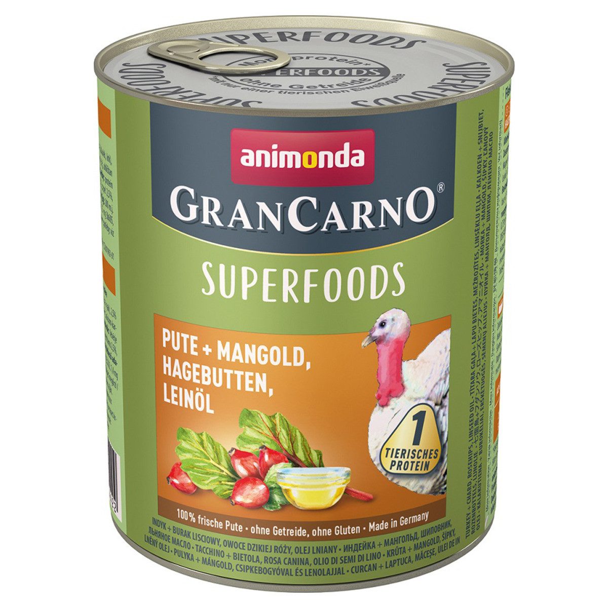 Animonda GranCarno Adult Superfood mit Pute & Mangold 800 g - 6 Stück, für: Hund