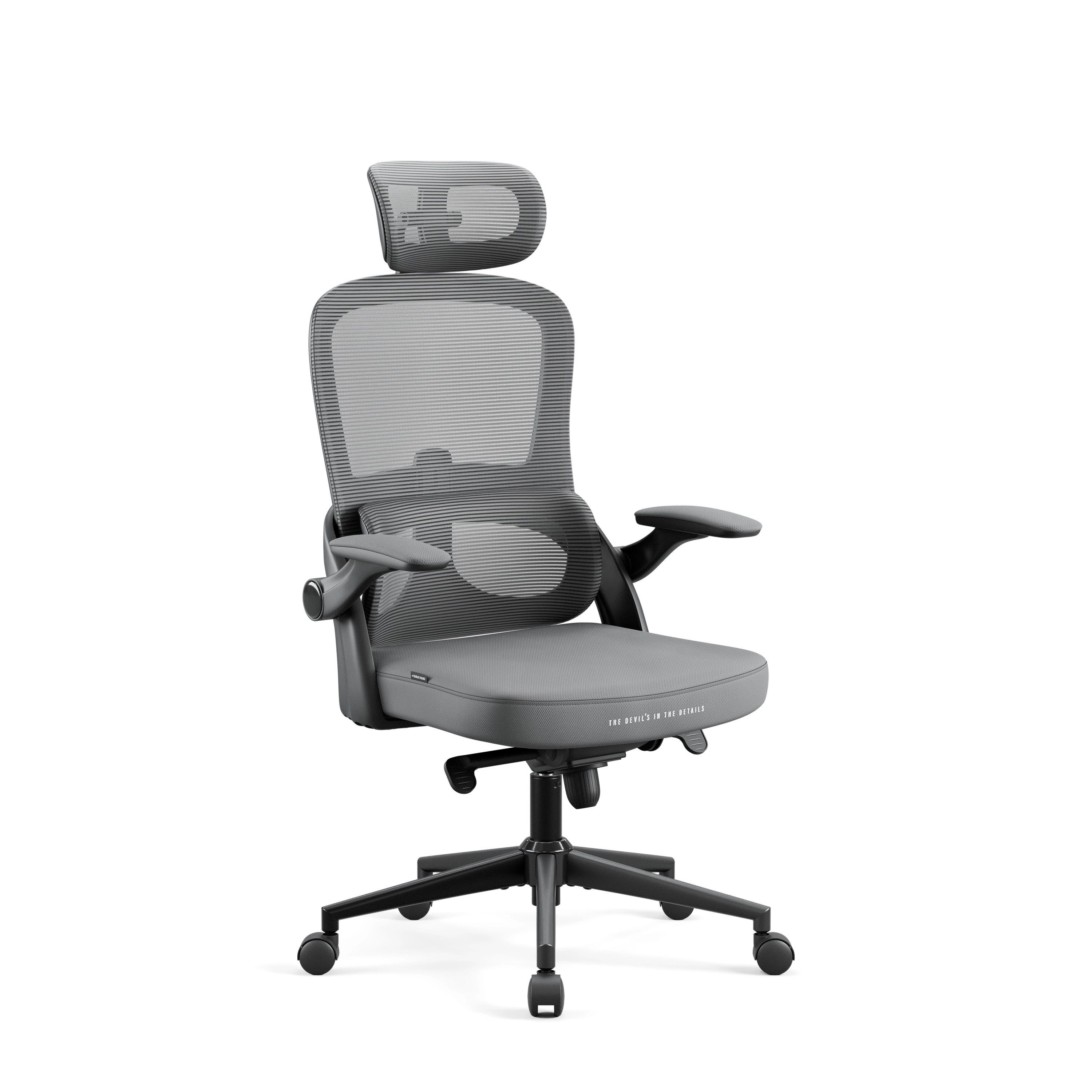 DIABLO CHAIRS Bürostuhl V-Light Stoff ergonomisch Lordosenstütze Metallbasis 110kg (Lordosenstütze, 3D Armlehnen, TiltTech Frog, Atmungsaktiv), Kopfstütze Lendenkissen TiltTech Frog 4 Neigungsstufen