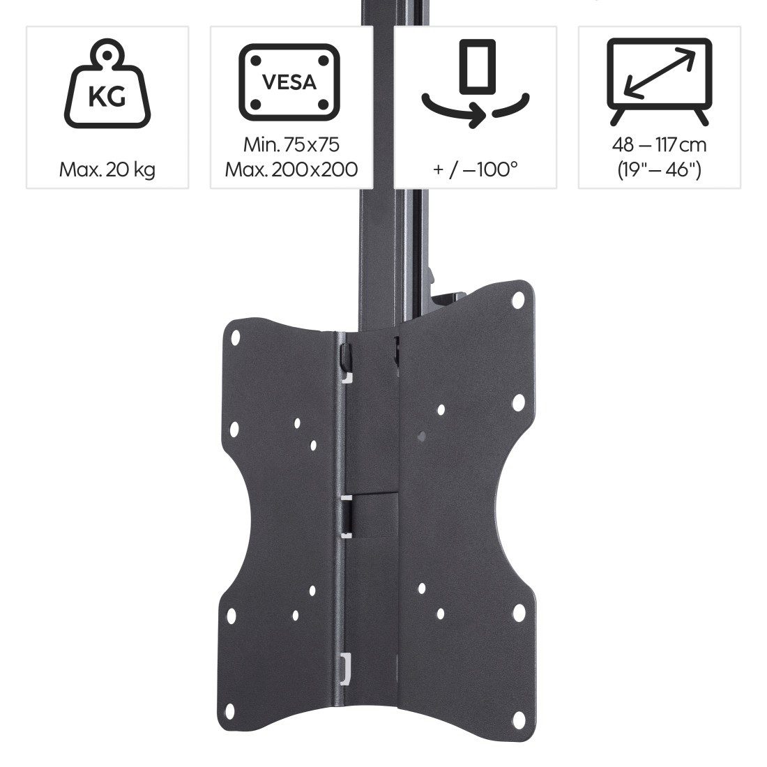 Hama TV-Deckenhalterung Halterung, schwenkbar, neigbar, ausziehbar von 94 - 191 cm (37" - 75), (bis 46 Zoll, max. 45 kg, 43", 50", 55", 65)