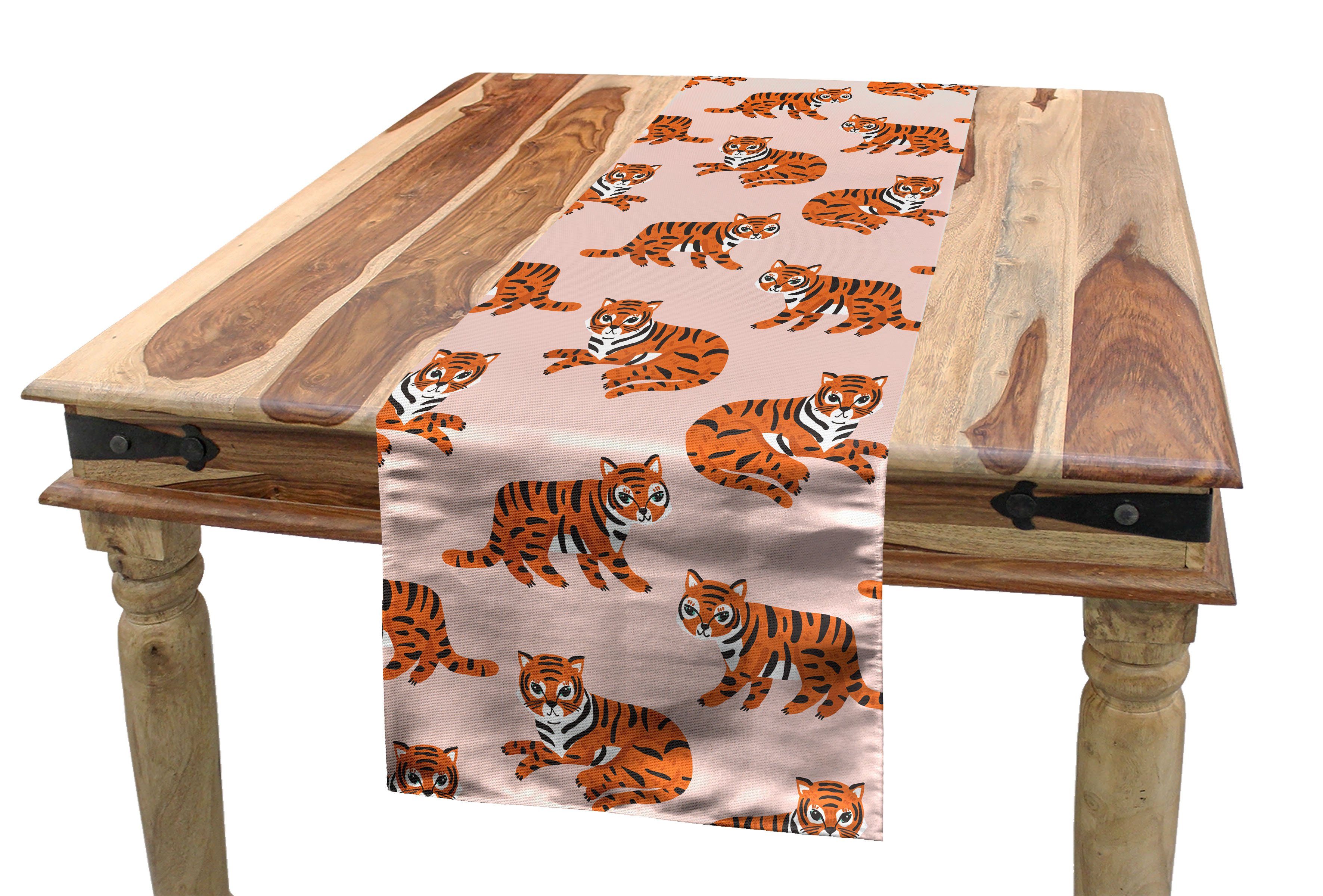Abakuhaus Tischläufer Esszimmer Küche Rechteckiger Dekorativer Tischläufer, Safari Childish Spaß Tiger-Muster