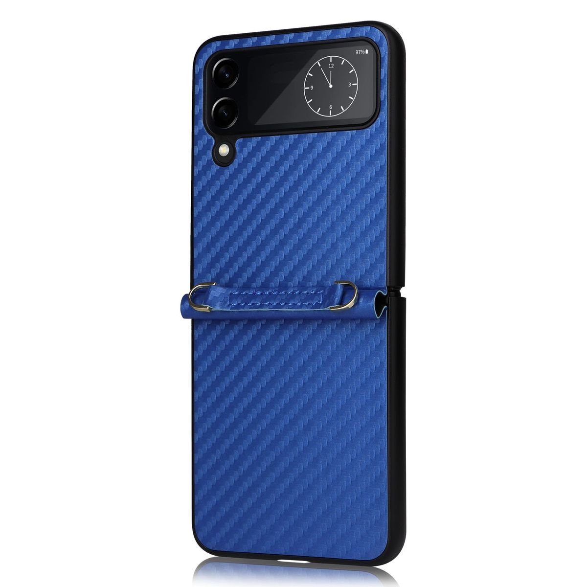 Wigento Handyhülle Für Samsung Galaxy Z Flip4 5G Kunstleder / Kunststoff Kohlefaser Struktur Handy Tasche Hülle Etuis Blau
