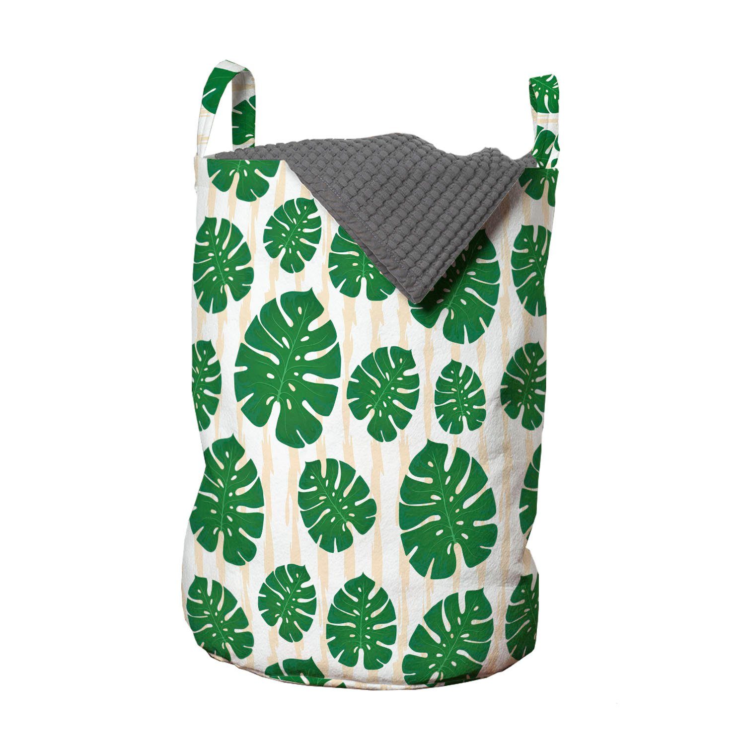 Abakuhaus Wäschesäckchen Wäschekorb mit Griffen Kordelzugverschluss für Waschsalons, Tropisch Vertikal Monstera Leaves