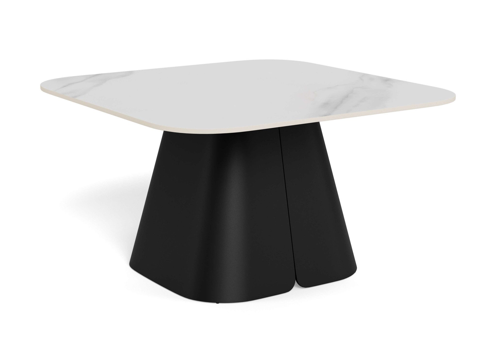 ACTONA GROUP Couchtisch Salinas, Sofatisch, Tisch, Beistelltisch (B/T/H: 80x80x48 cm), weiße Keramikplatte, abgerunde Ecken, schwarzer Stahlfuß
