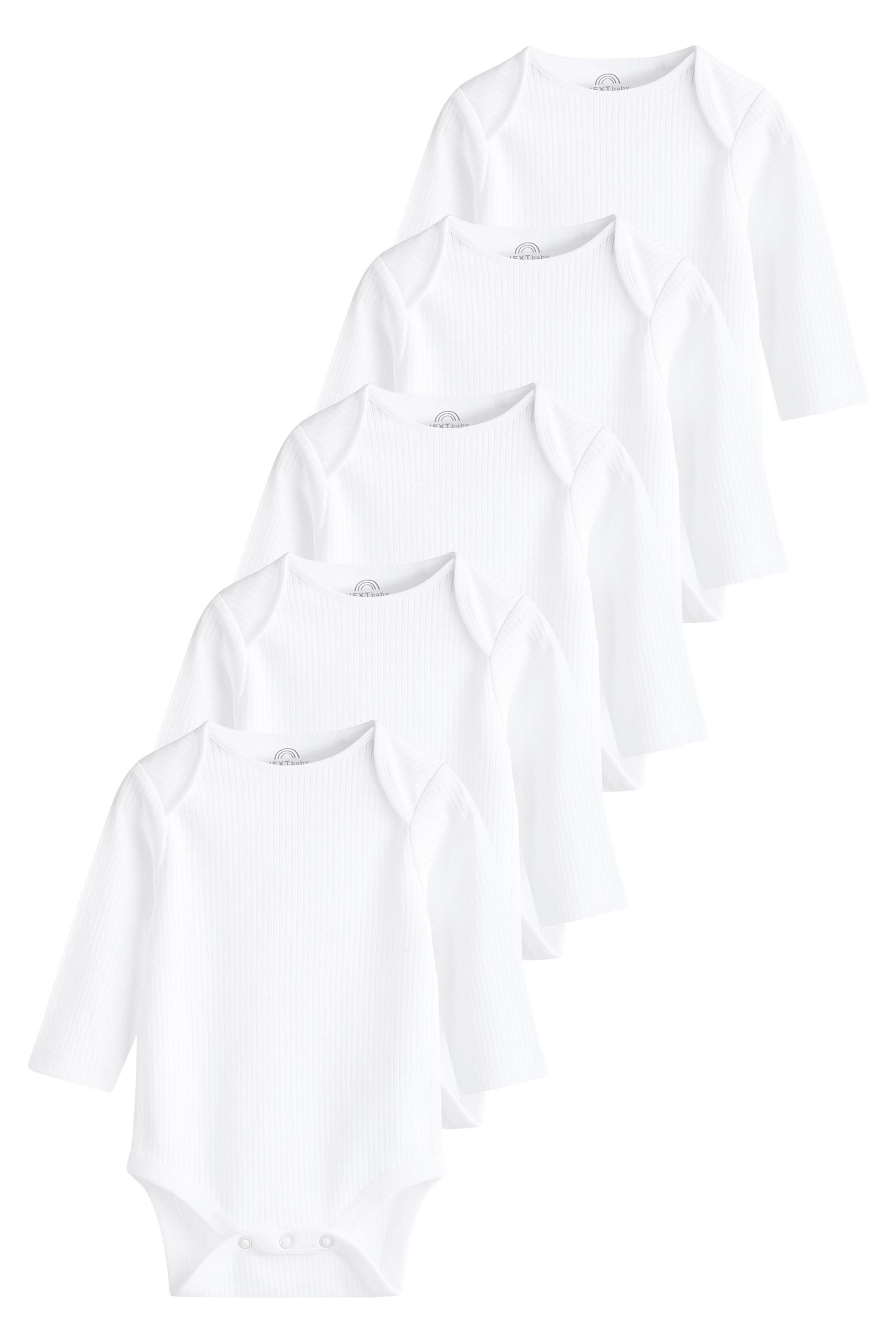 Next Langarmbody Langärmelige, gerippte Baby-Bodysuits, 5er-Pack (5-tlg)