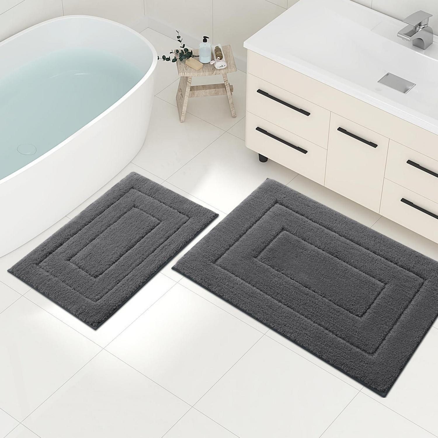 LuxusKollektion Badematte Badezimmerteppich Set 2tlg Dunkelgrau, Höhe 15 mm, rutschhemmend beschichtet, Textil, rechteckig