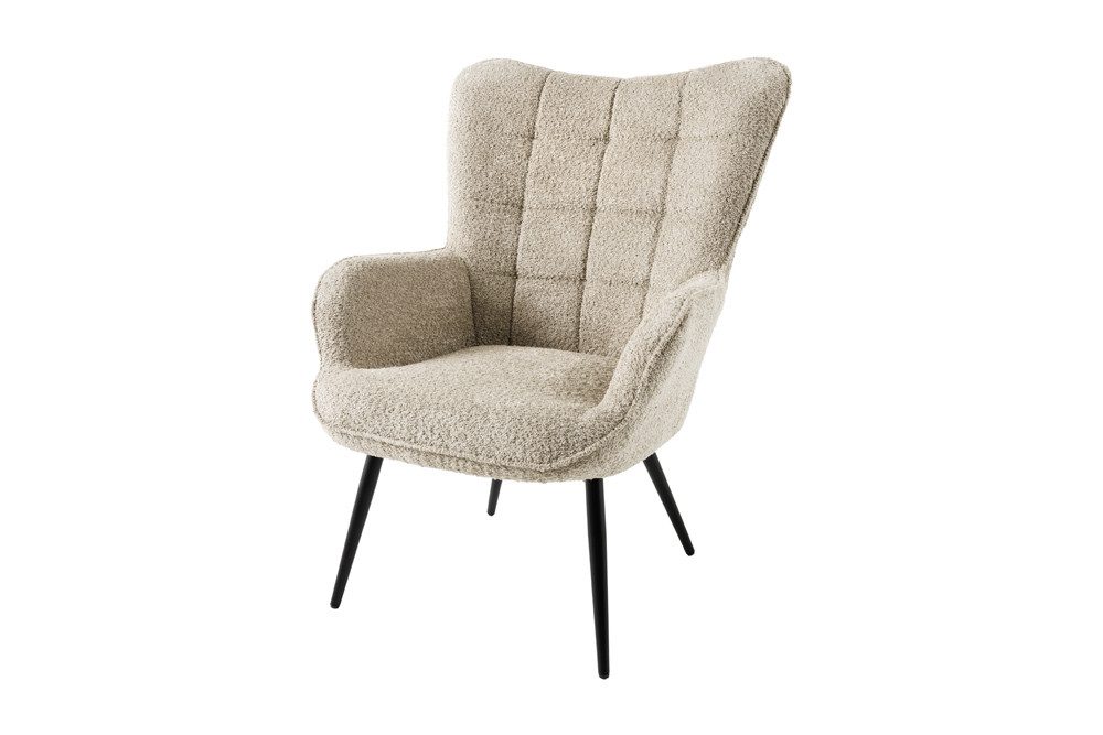 riess-ambiente Sessel SCANDINAVIA champagner greige / schwarz (Einzelartikel, 1-St), Wohnzimmer · Bouclé · Metall · mit Armlehnen · Scandinavian Design