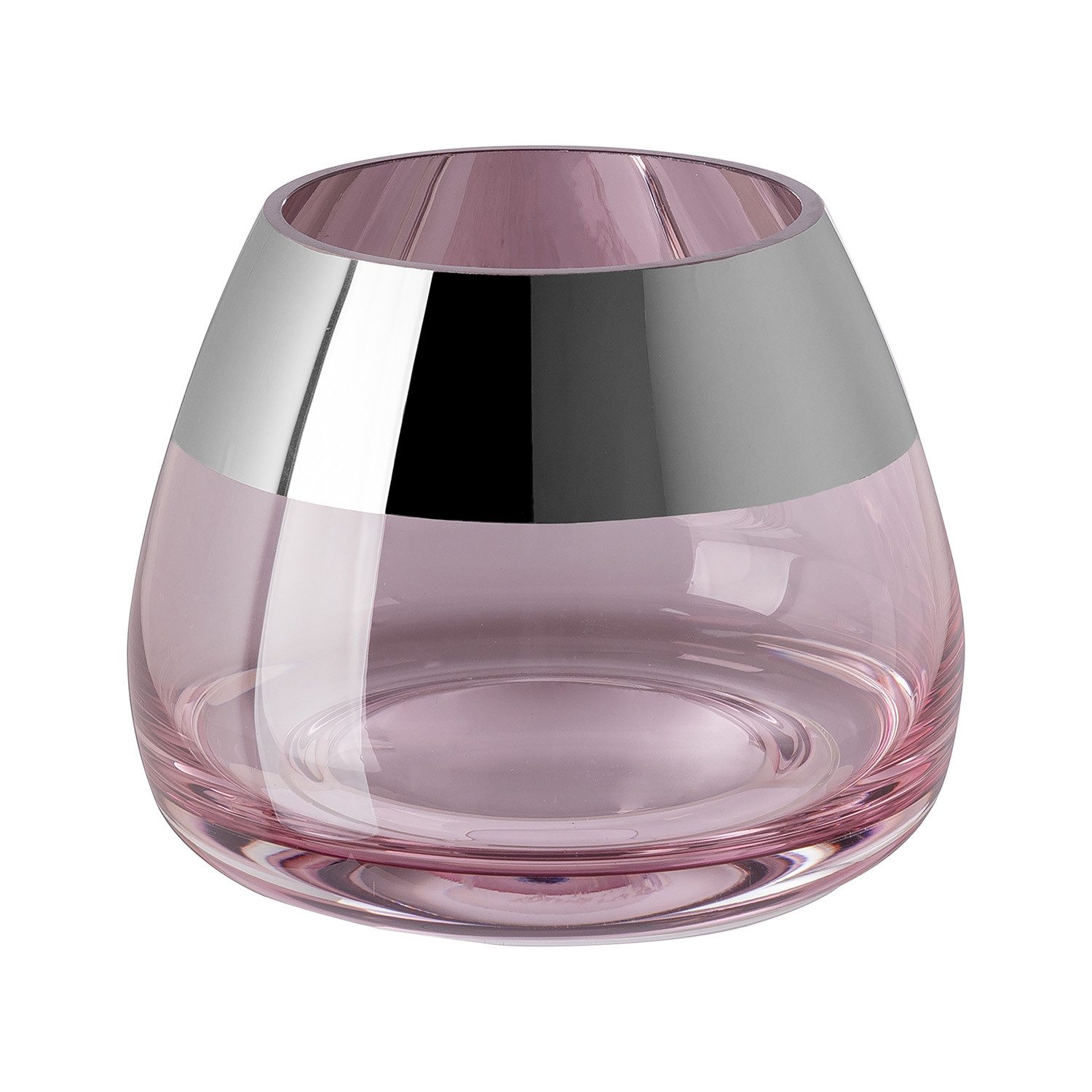 Fink Teelichthalter BELLA Teelichthalter - H.8,5cm x D.11cm - Glas - rose/silberfarben (Windlicht, Teelichtglas - Teelichtkerzenhalter), Edles Glas-Windlicht: Kerzenhalter für Stumpenkerzen & Kerzenleuchter