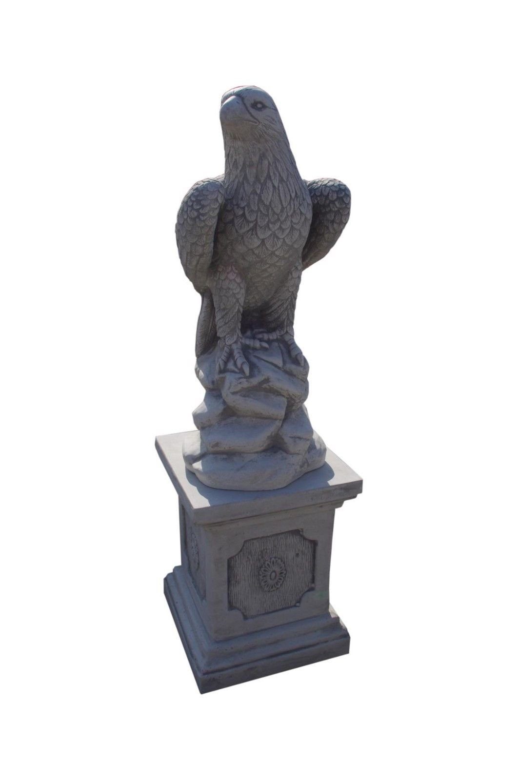 Antikes Wohndesign Gartenfigur Adler mit Standsäule Greifvogel Falke Steinadler Weiß - Grau Höhe: | Figuren