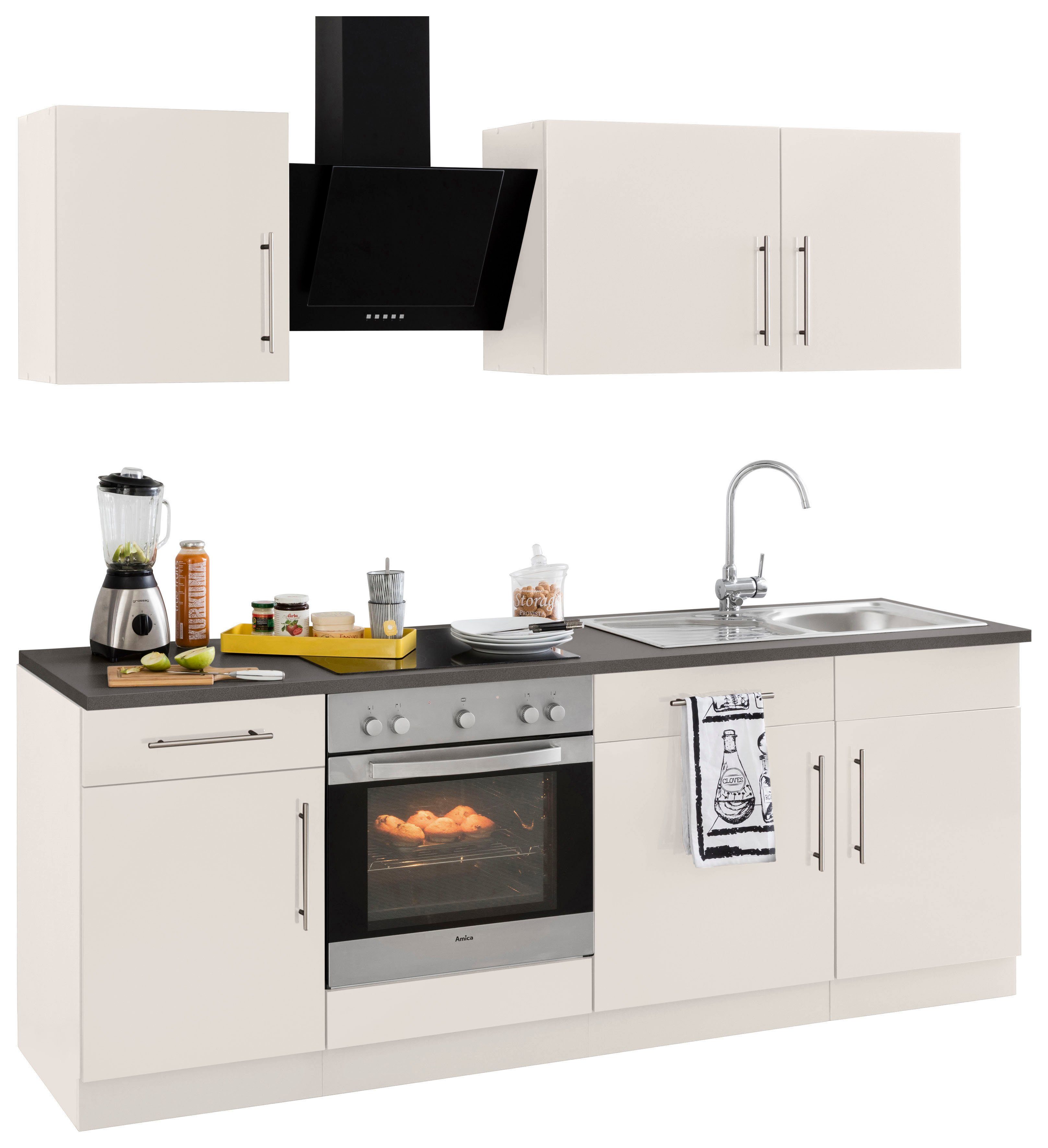 wiho Küchen Küchenzeile Cali, mit E-Geräten, Breite 220 cm mit Metallgriffen
