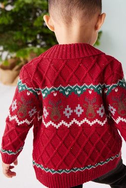 Next Strickjacke Weihnachtliche Strickjacke mit Schalkragen (1-tlg)