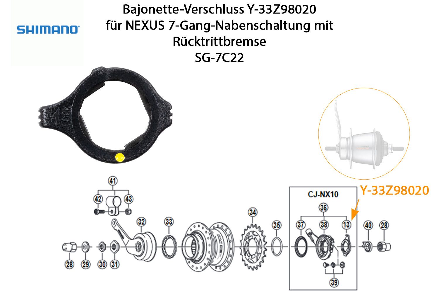 Schaltung SHIMANO Nexus 7 Gang Verschluss Y-33Z98020 Schalteinheit Nabe SG-7