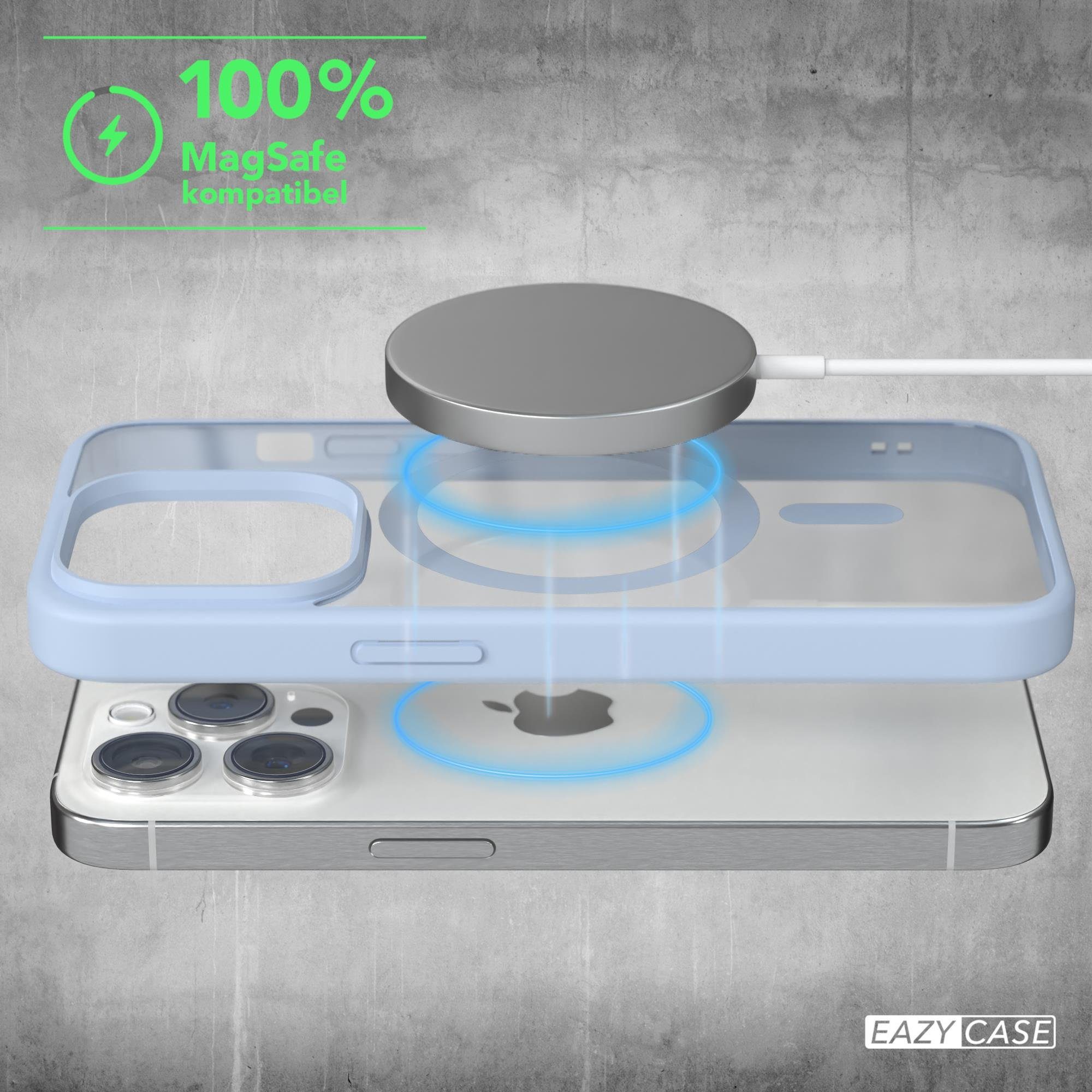 EAZY CASE Handyhülle Transparente Hülle mit MagSafe für iPhone 15 Pro 6,1 Zoll, Softcase, Schutzhülle mit Displayschutz, stoßfest, kratzfest, Hellblau