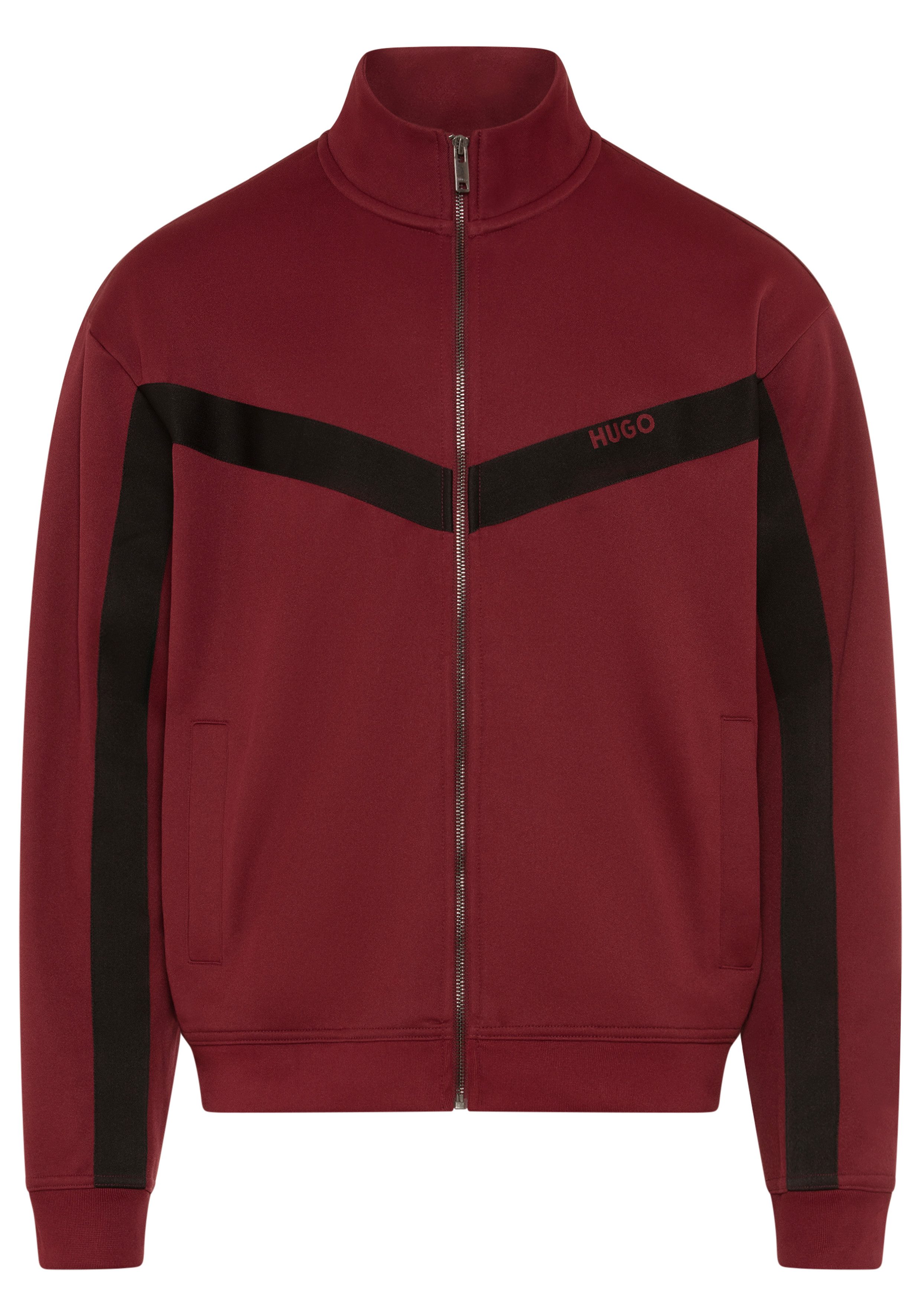 HUGO Sweatjacke Darti Stehkragen, Relaxed Fit, Logo-Tape