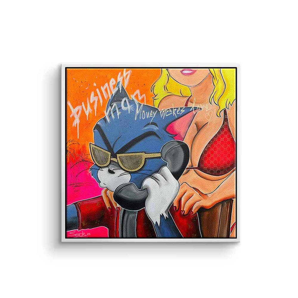 DOTCOMCANVAS® Leinwandbild Business Man, Leinwandbild goldener Jerry Tom comic Man Art Business quadratisch Rahmen Pop und