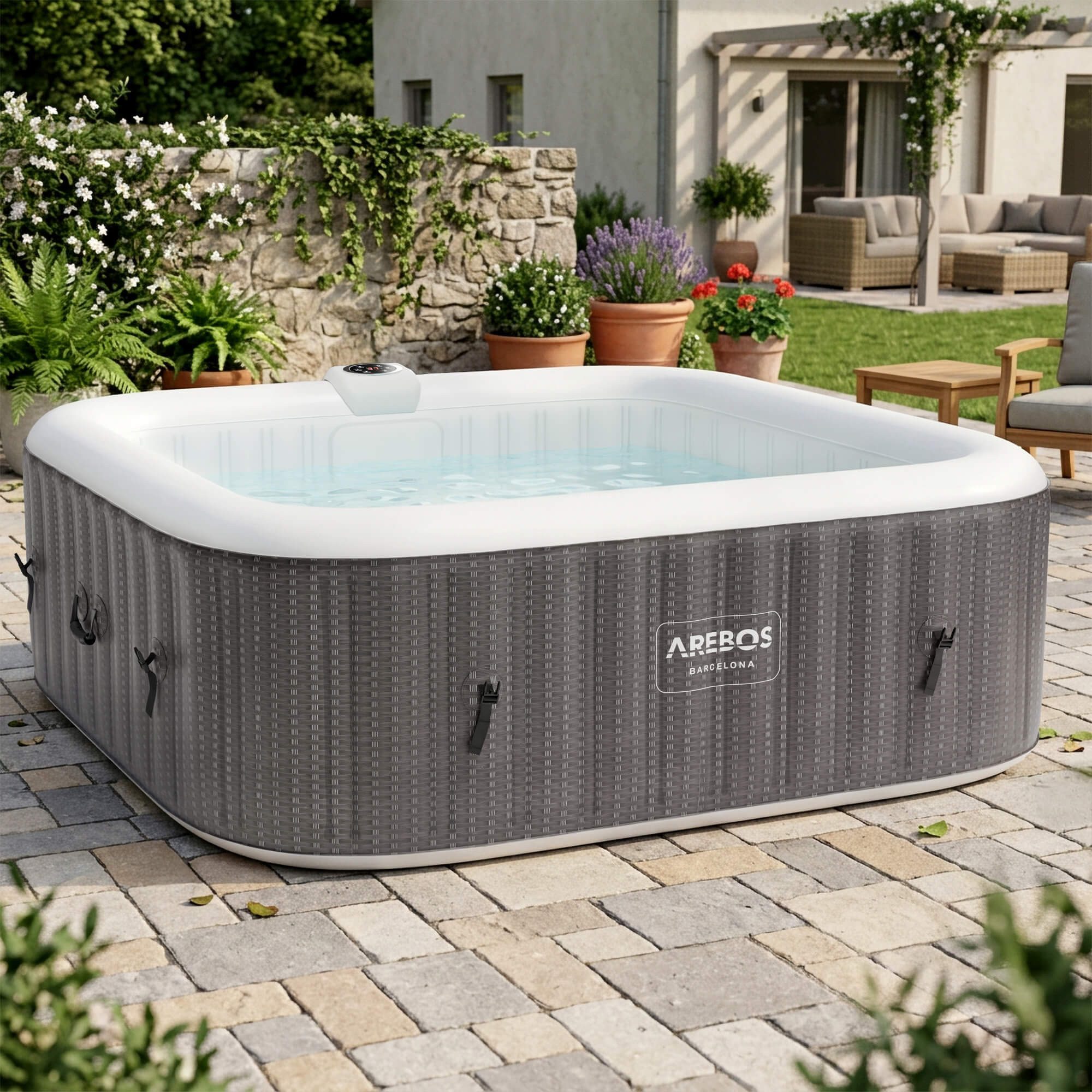 Arebos Whirlpool FLORENCE & BARECELONA Aufblasbar 4 oder 6 Personen mit 100/130 Düsen, (Komplett-Set), für Outdoor & Indoor
