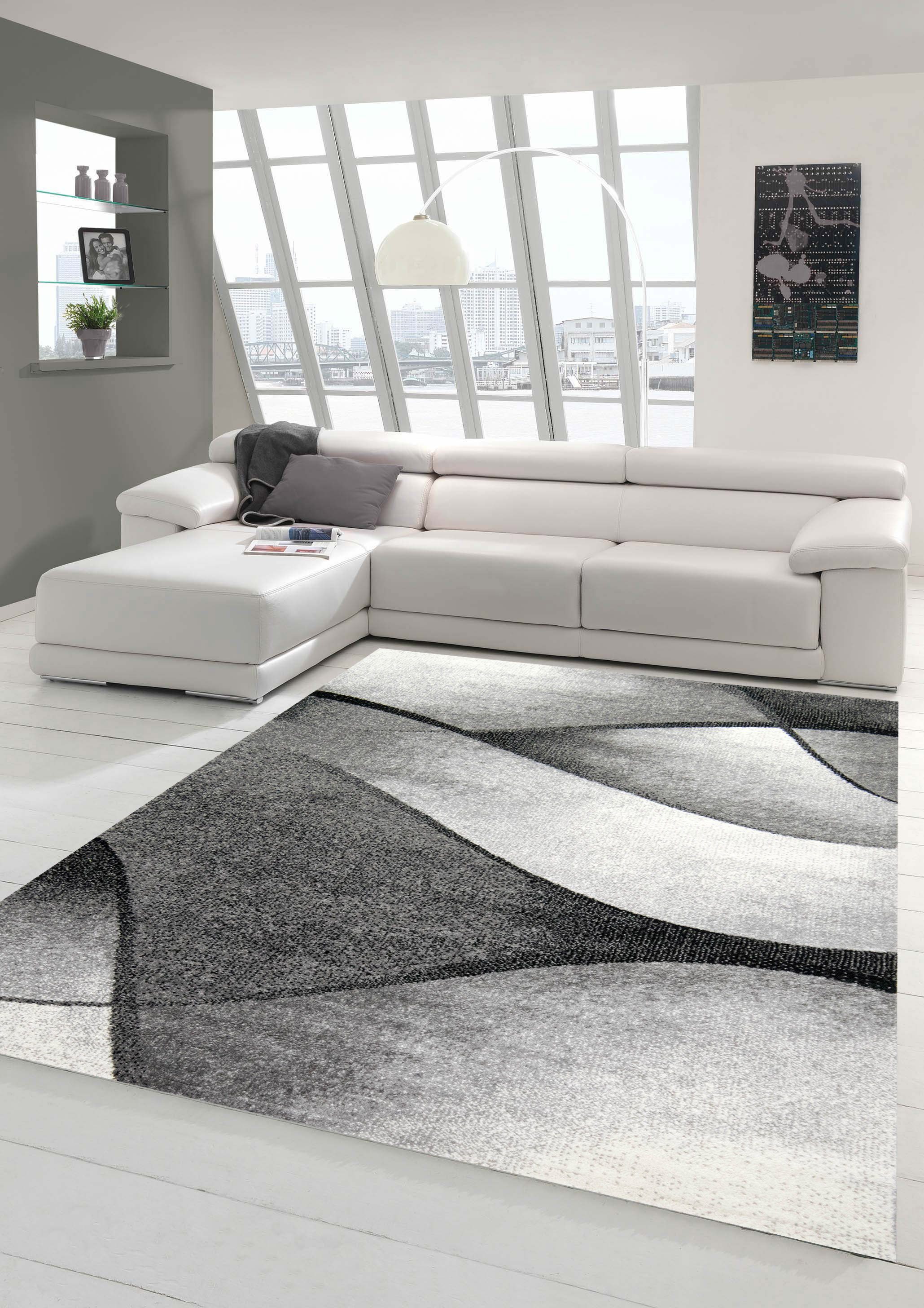 Teppich Moderner Wohnzimmer Teppich Wellen Design in schwarz grau anthrazit  - pflegeleicht & strapazierfähig, Teppich-Traum, rechteckig, Höhe: 8 mm