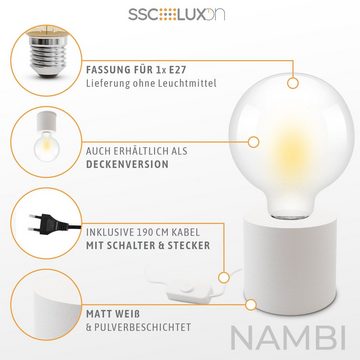 SSC-LUXon LED Tischleuchte 2 Stück NAMBI Tischlampe mit Kabelschalter weiß rund E27 Fassung