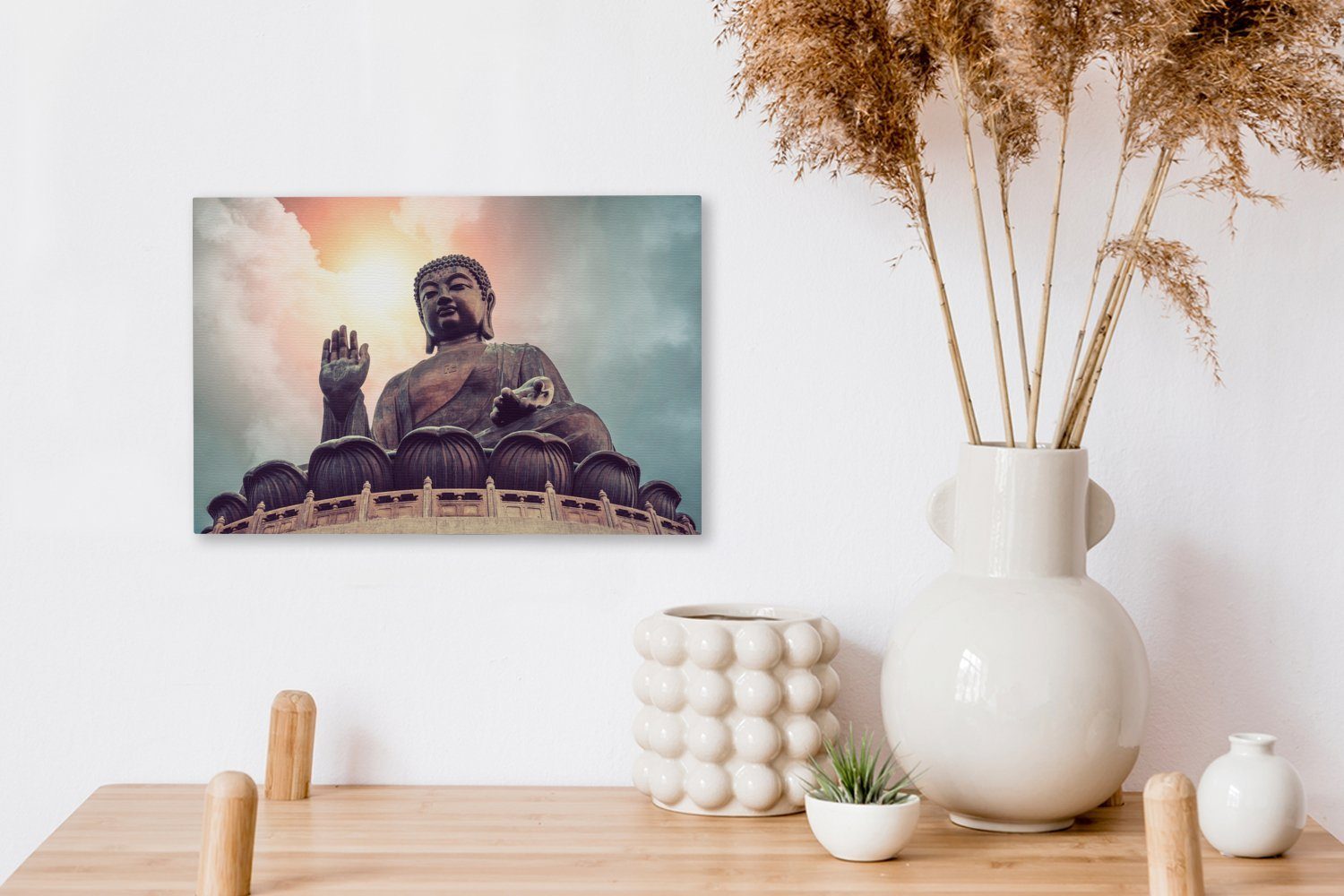 OneMillionCanvasses® Leinwandbild Prachtvolle Farben 30x20 Tian Leinwandbilder, Buddha, Aufhängefertig, Wanddeko, Wandbild cm Tan Himmel dem St), über am (1