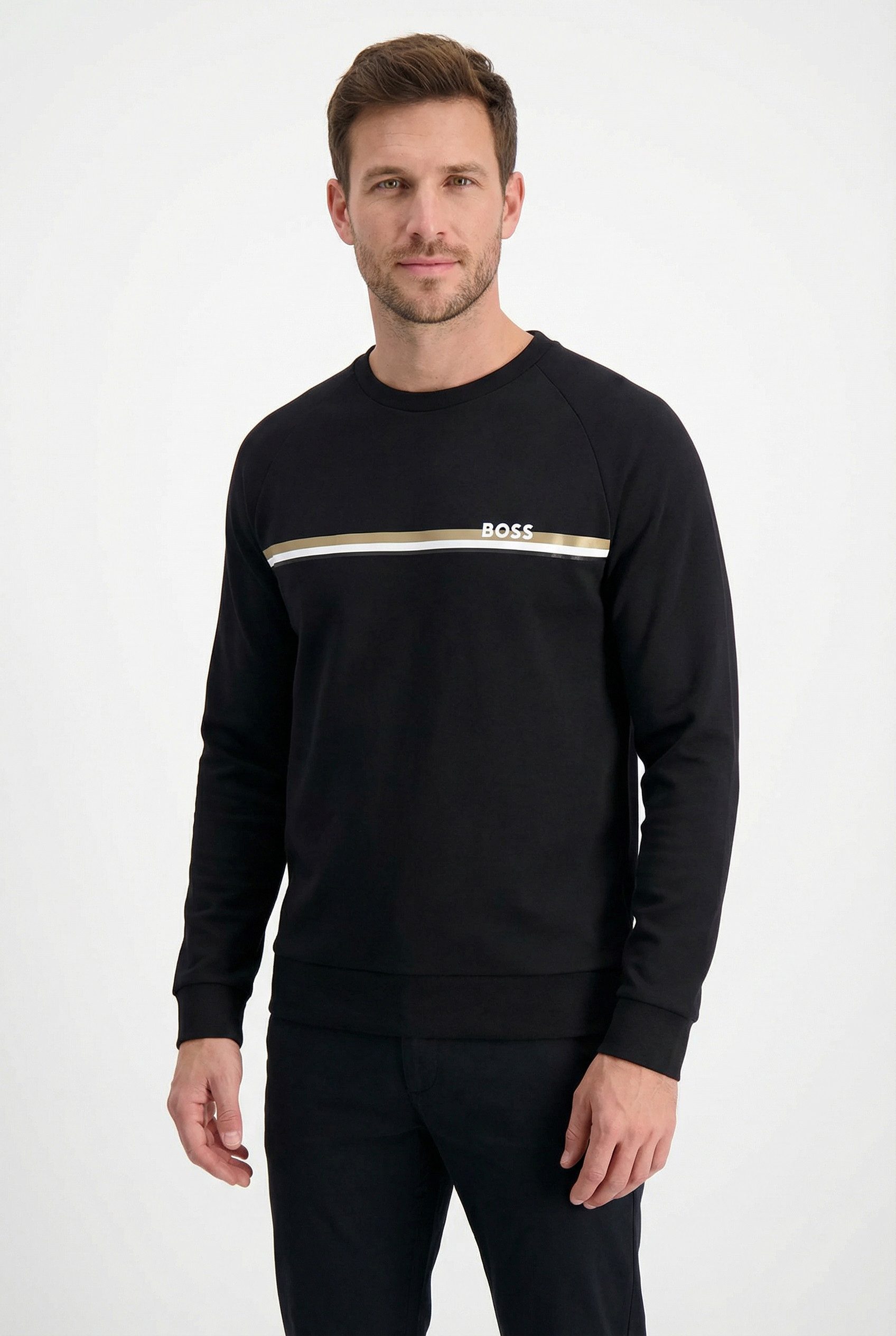 BOSS Sweatshirt Authentic aus Baumwoll-Terry mit Streifen und Logo