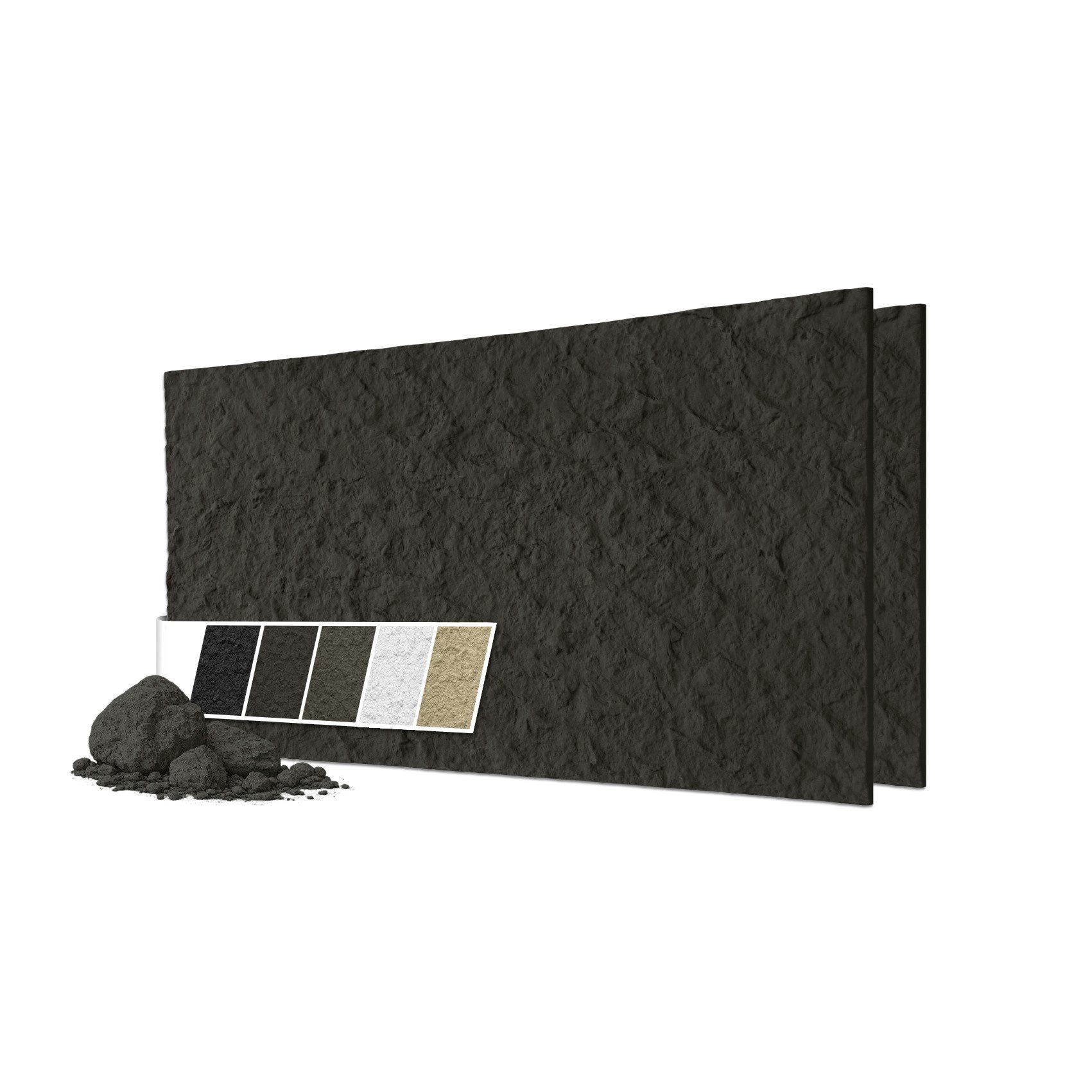 Hexim 3D Wandpaneel, BxL: 6x12 cm, (Steinoptik 2 Stück 120x60cm – Felswand PU Wandverkleidung, Täuschend echte Bruchstein 3D Paneele für Wohnzimmer – 2cm starke Steinplatte schwarz (1,44m² Light Black)