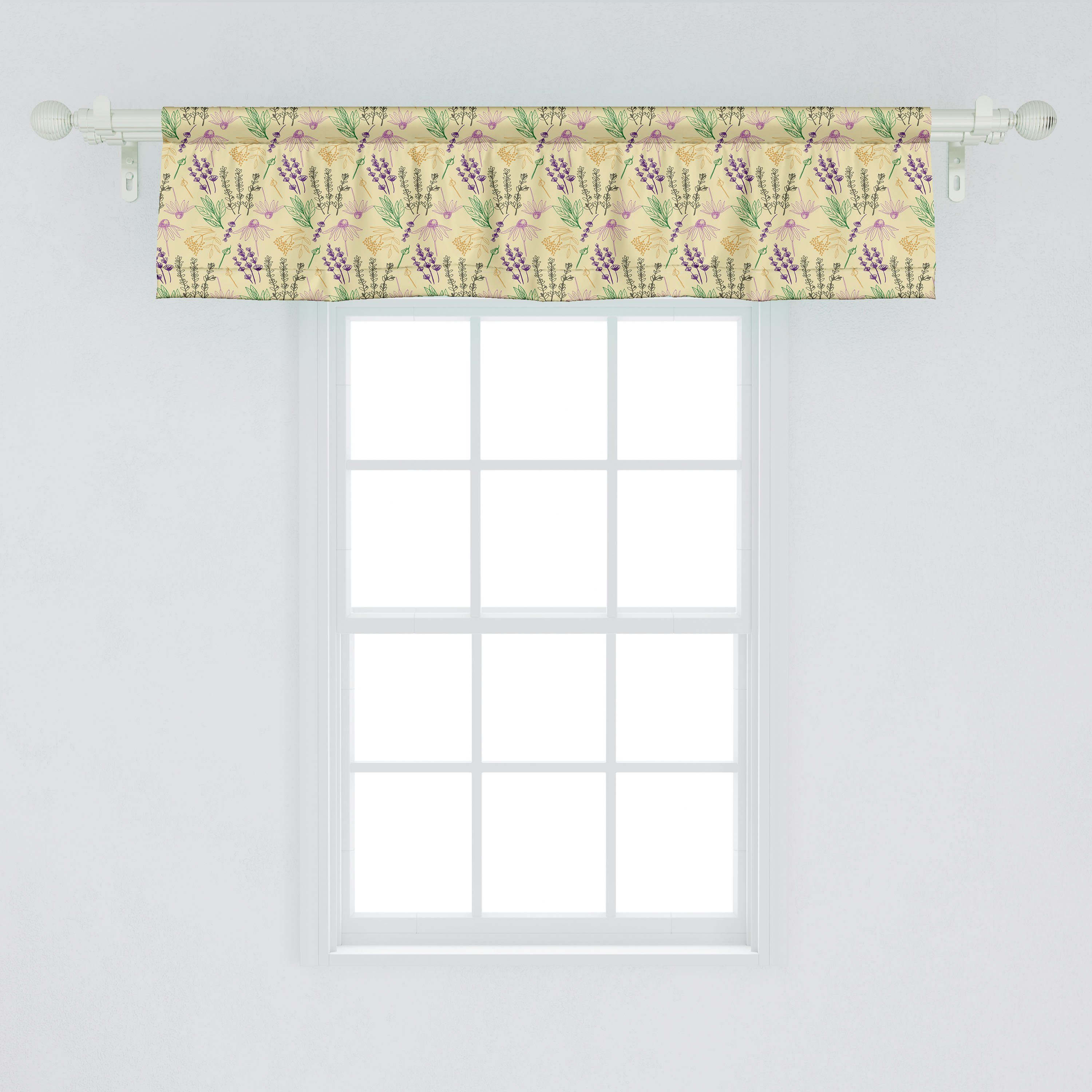 Scheibengardine Vorhang Volant für Microfaser, Muster Dekor Blumen Blüten Abakuhaus, Aster Küche Stangentasche, mit Kräuter Schlafzimmer