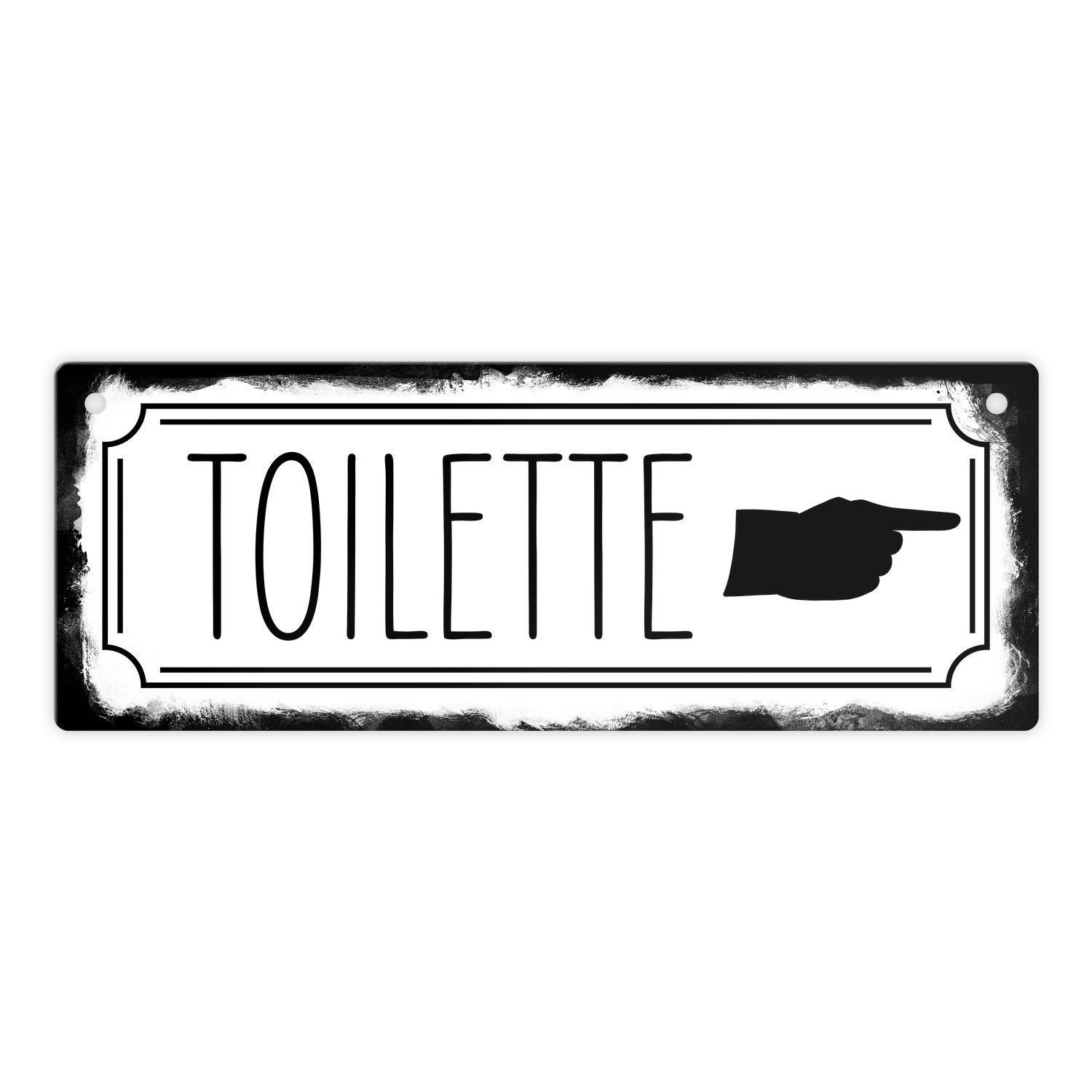 Metallschild Toilettenschild mit Zeigefinger Metallschild in Retrooptik
