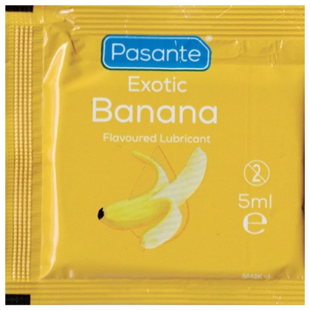 Pasante Gleitgel Flavoured Lubes (Banane, Erdbeere, Cookie, Minze), Packung mit 144 Tütchen mit je 5ml, insgesamt 720ml, 1-tlg., lange gleitfähig, nicht klebend, parabenfrei, kondomfreundlich